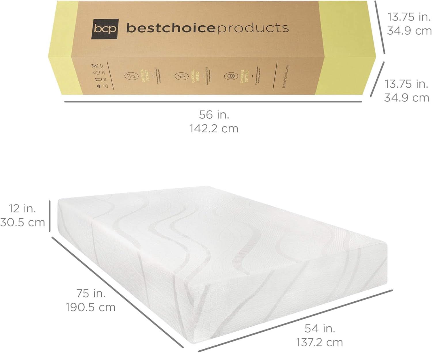 Full Size Charcoal Memory Foam Mattress Triple Layer