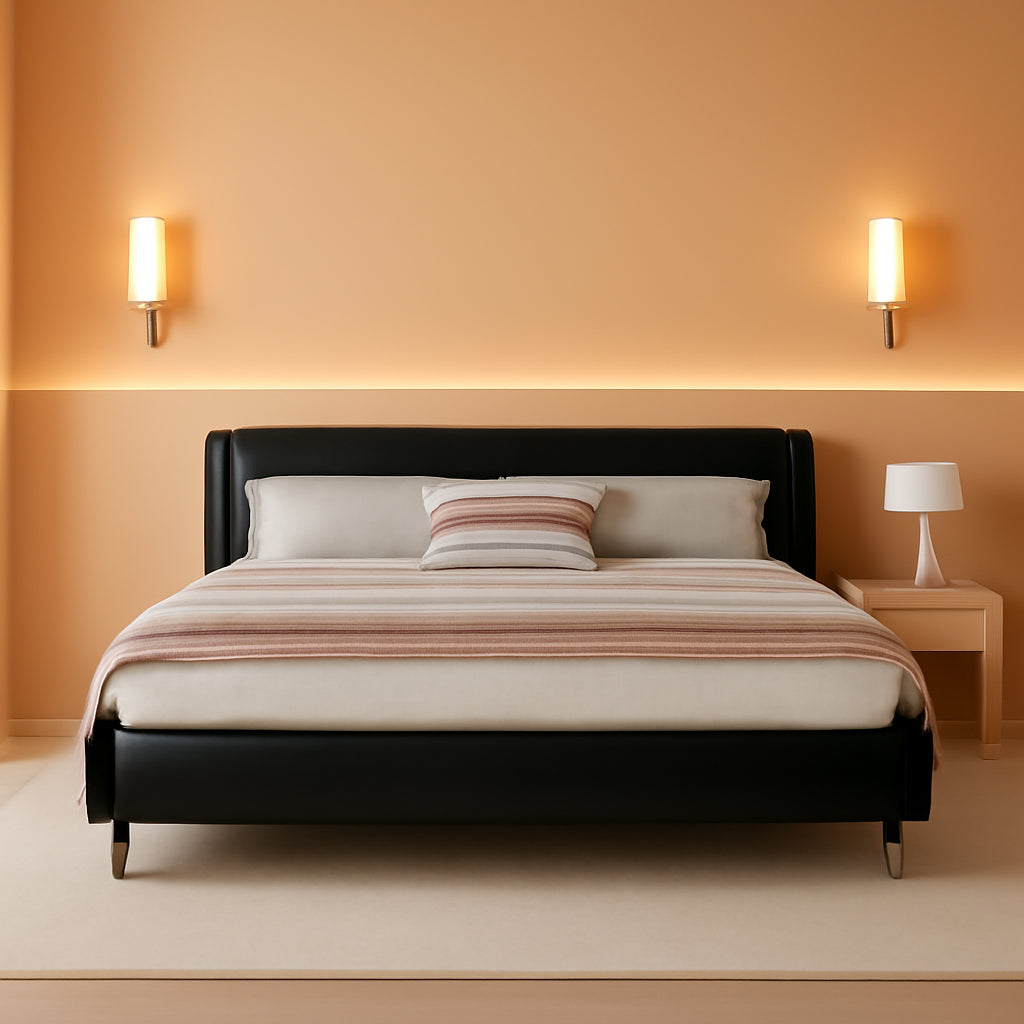 Full Size Faux Leather Platform Bed Adjustable Headboard