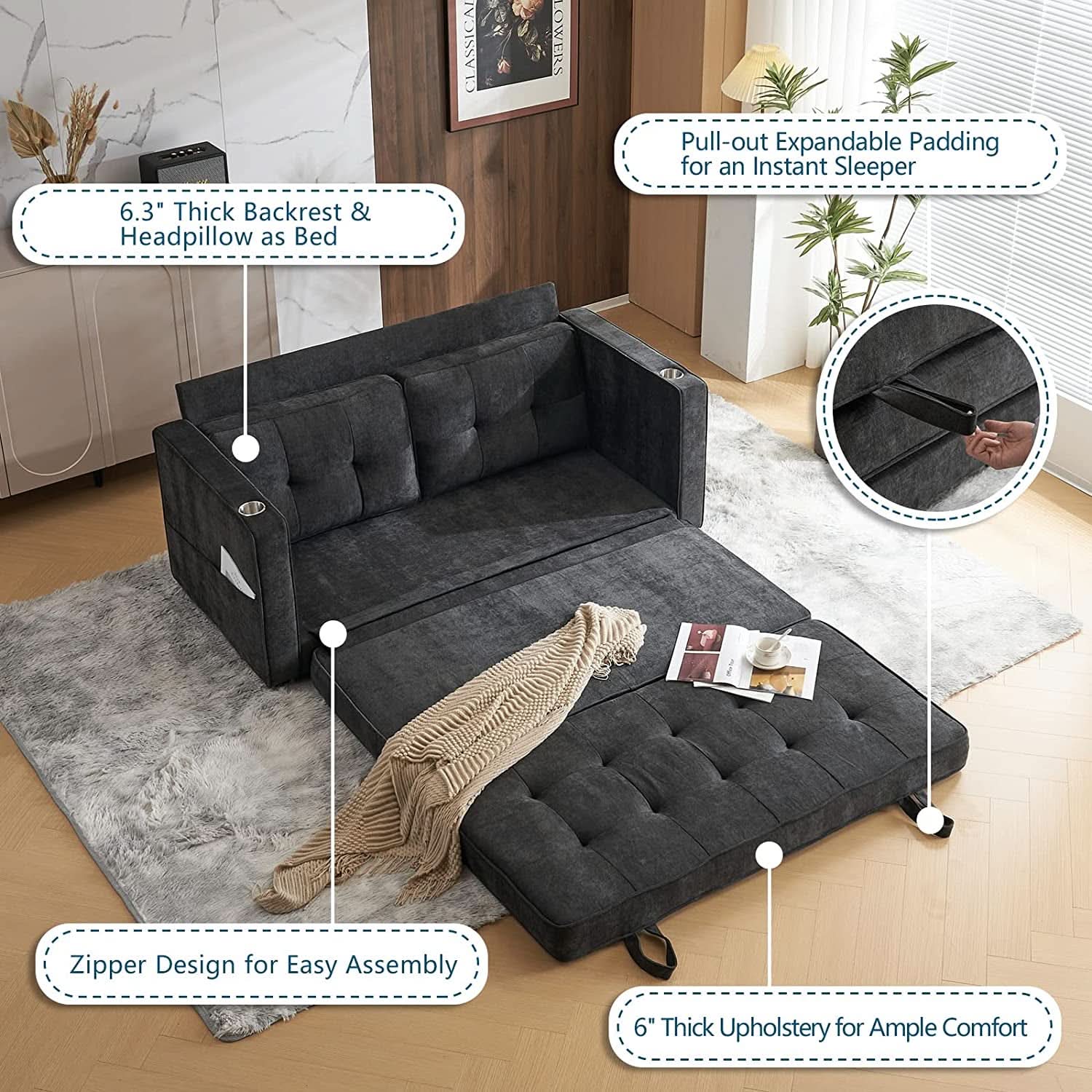 Full Size Futon Sofa Bed Convertible For Living Room