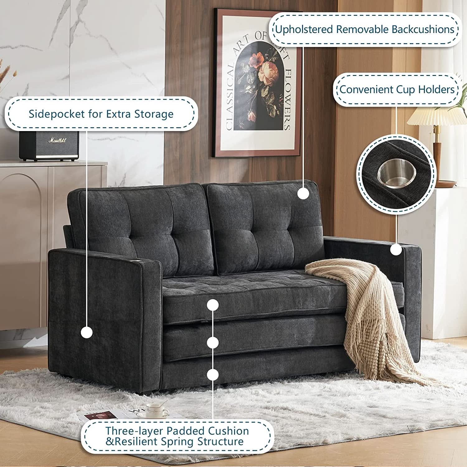 Full Size Futon Sofa Bed Convertible For Living Room