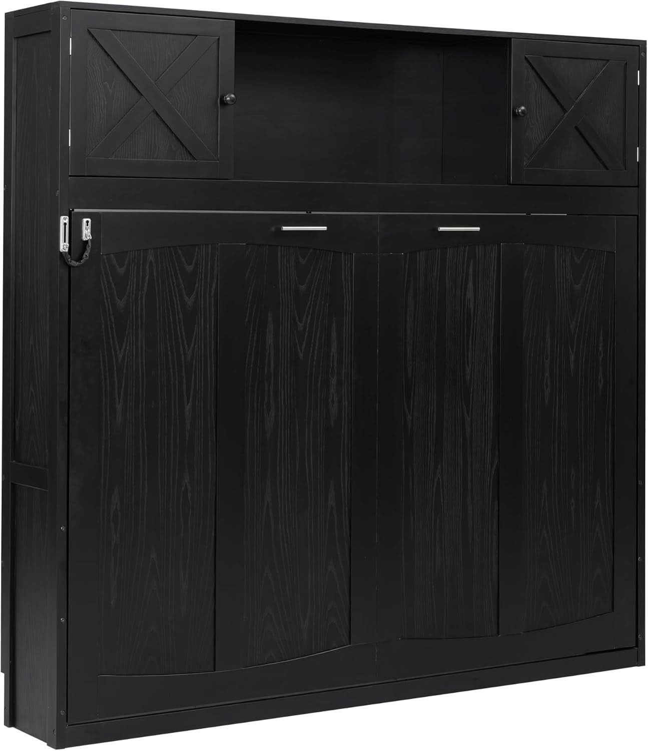 Full Size Murphy Cabinet Bed With Storage Shelf Black
