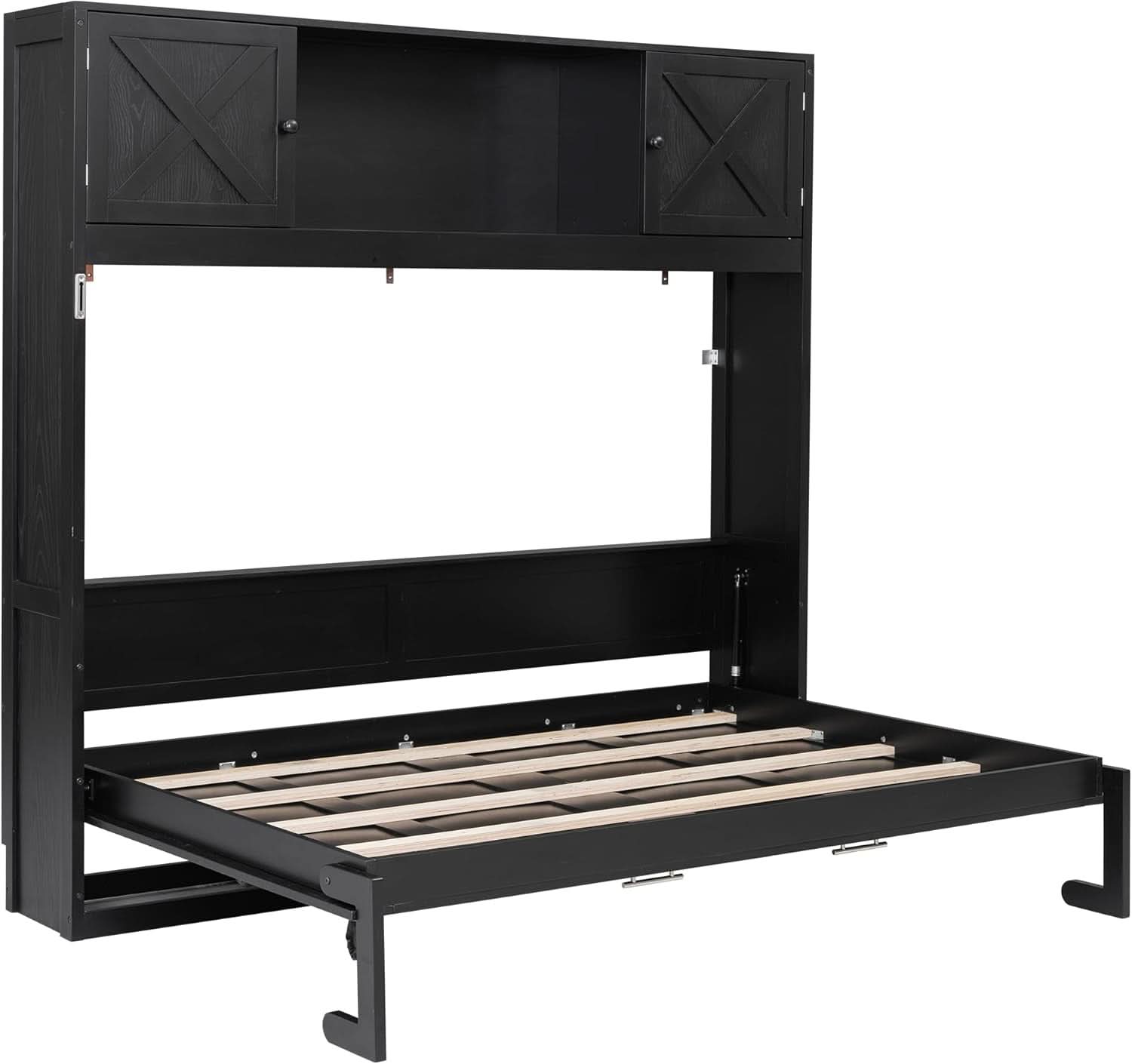 Full Size Murphy Cabinet Bed With Storage Shelf Black