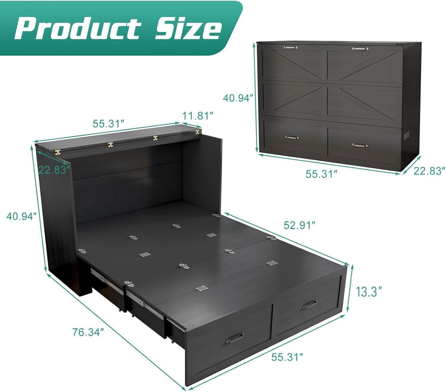 Full Size Murphy Chest Bed With Charging Station Durable Build
