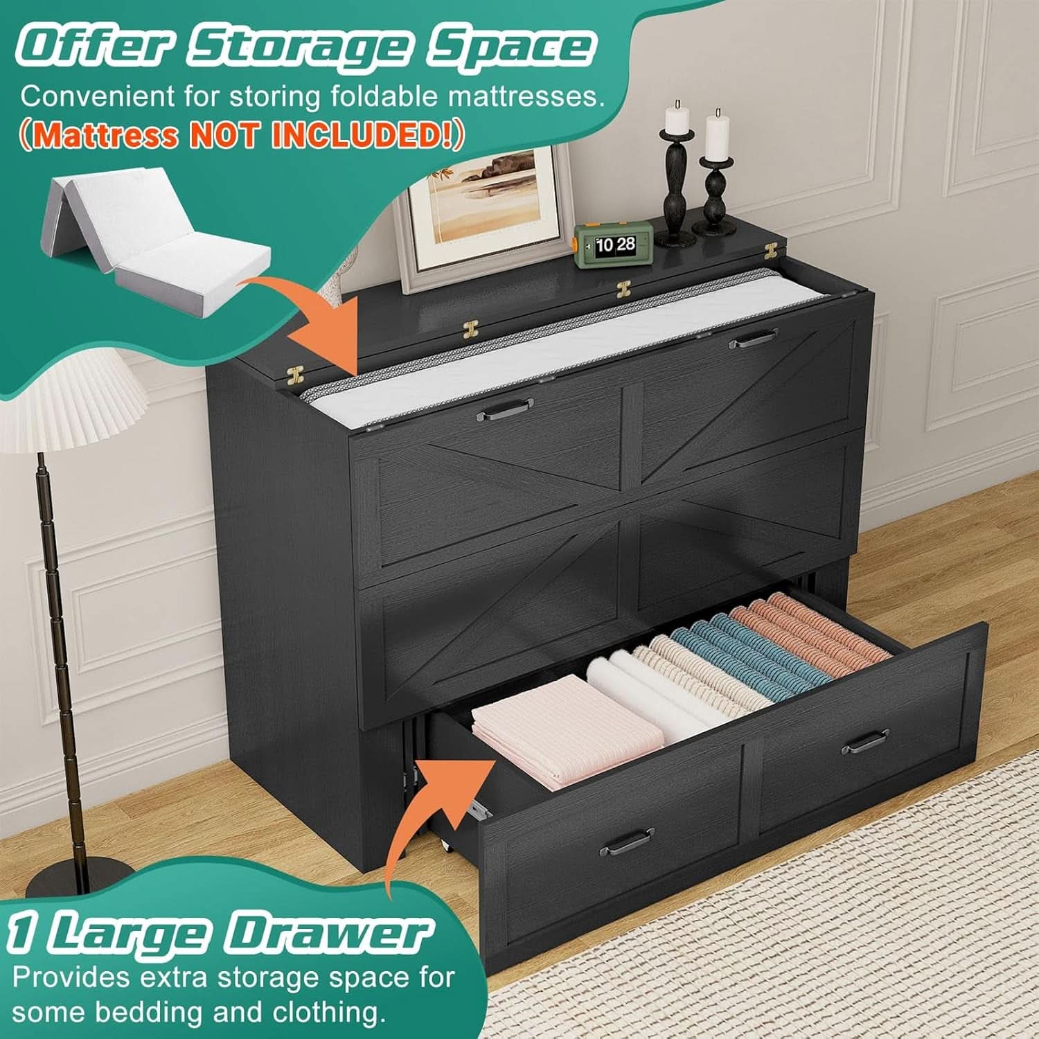 Full Size Murphy Chest Bed With Charging Station Durable Build