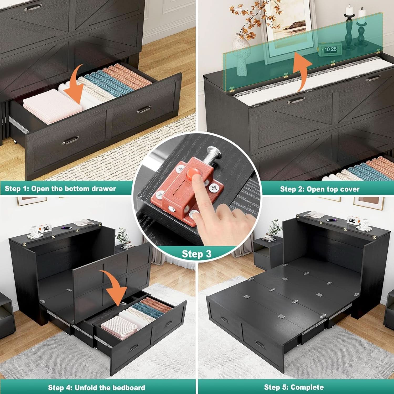 Full Size Murphy Chest Bed With Charging Station Durable Build