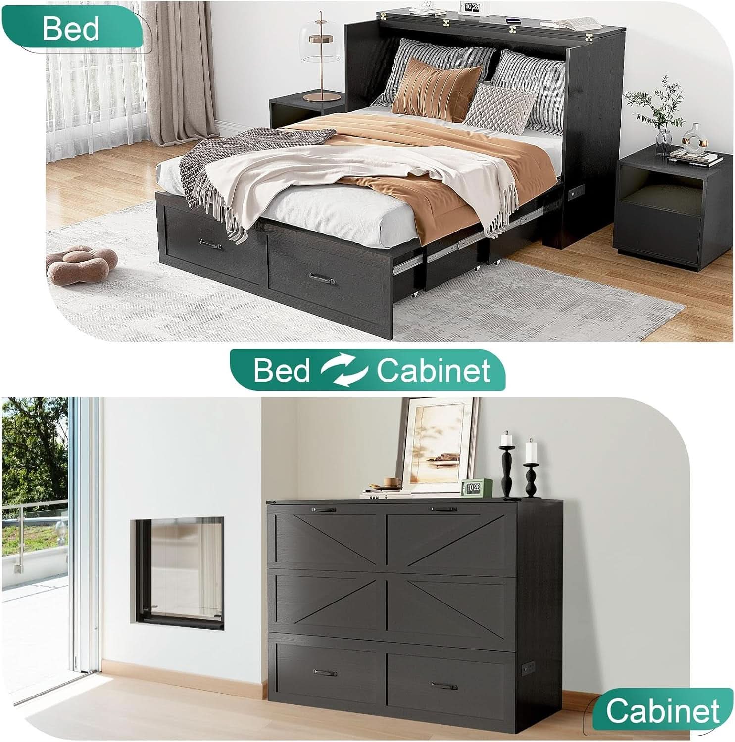 Full Size Murphy Chest Bed With Charging Station Durable Build