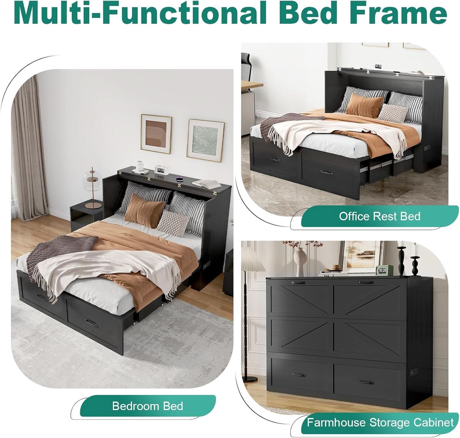 Full Size Murphy Chest Bed With Charging Station Durable Build