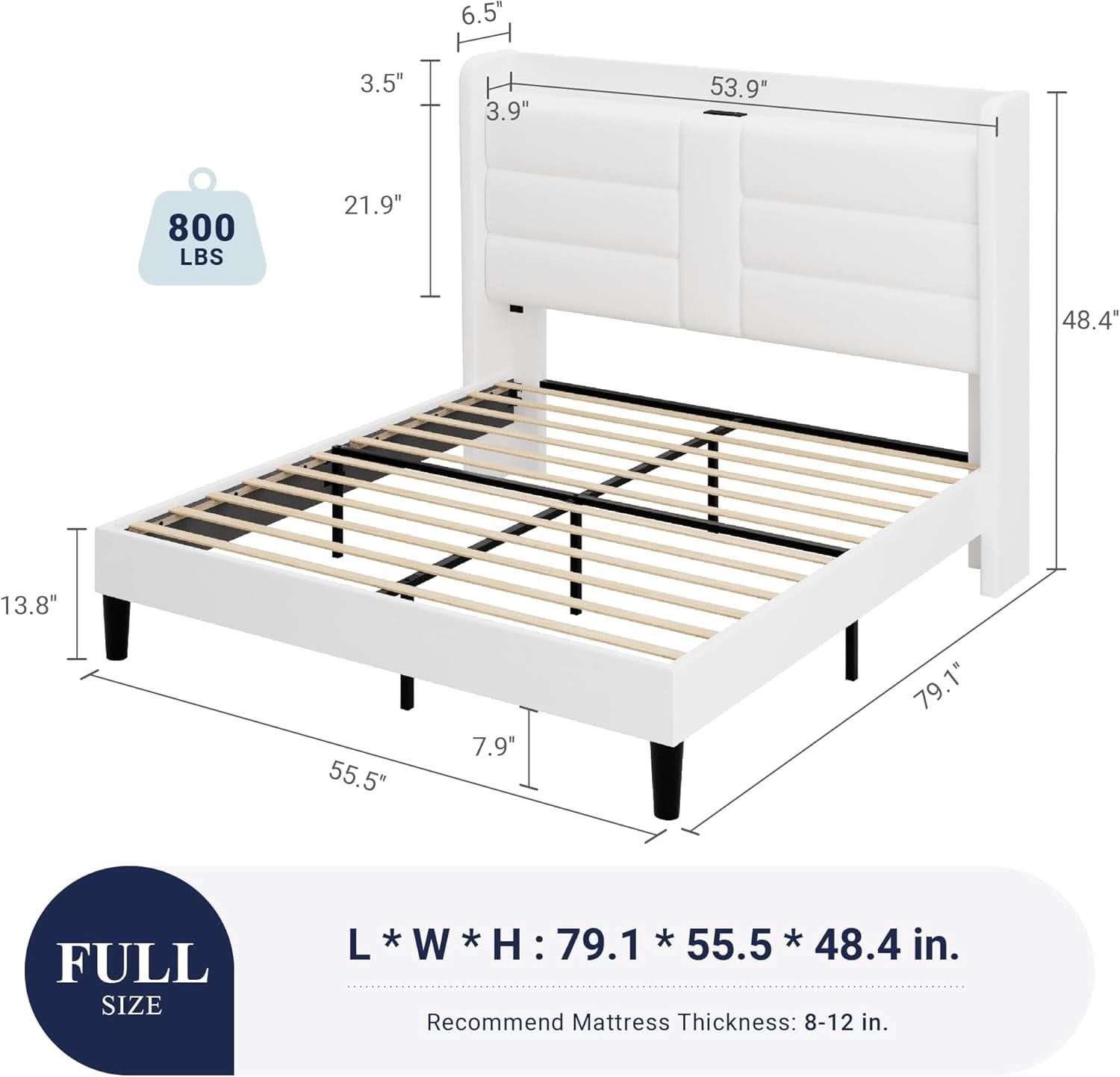 Full Size Platform Bed Frame With USB Charging Station And Storage Headboard