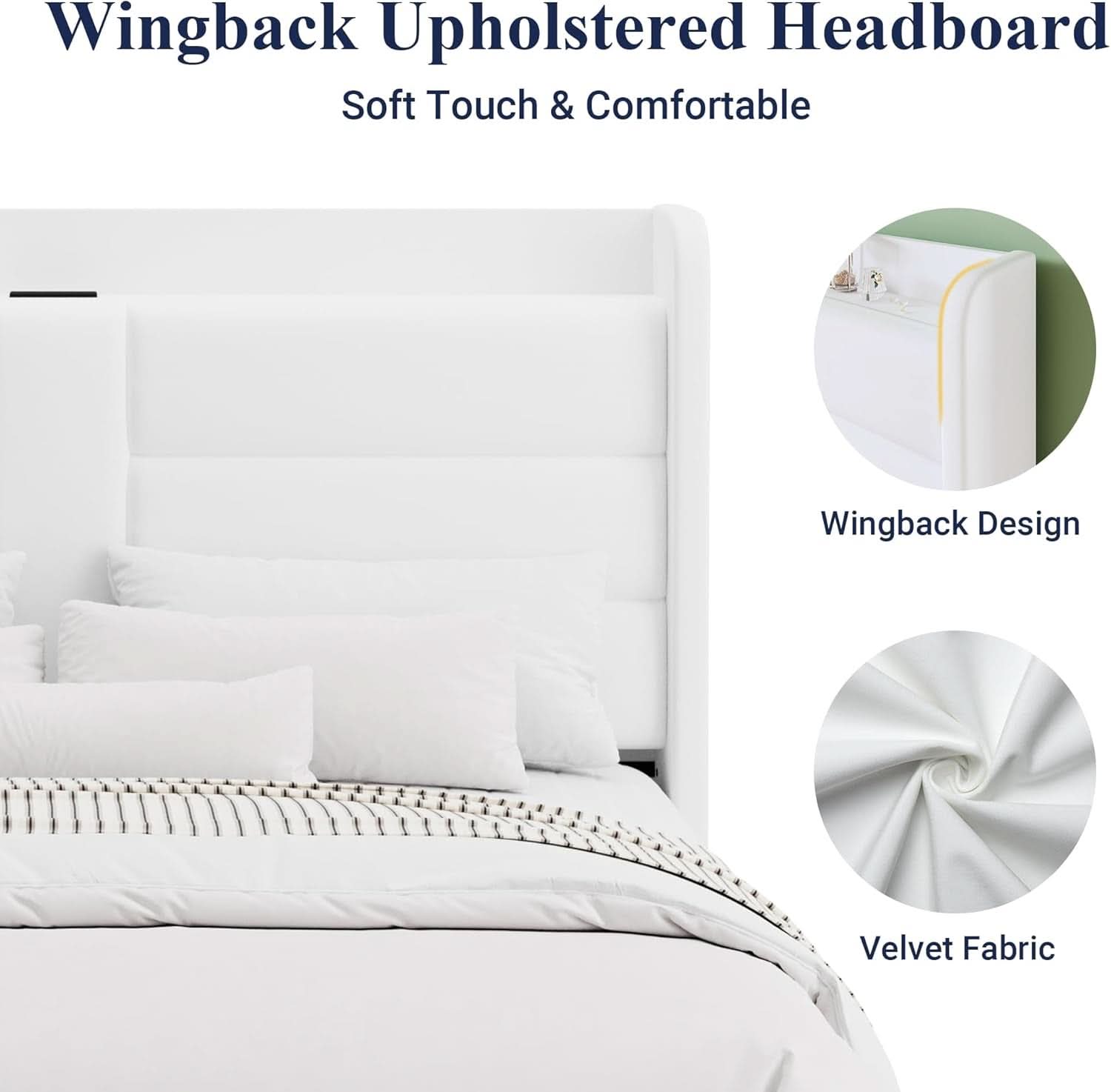 Full Size Platform Bed Frame With USB Charging Station And Storage Headboard