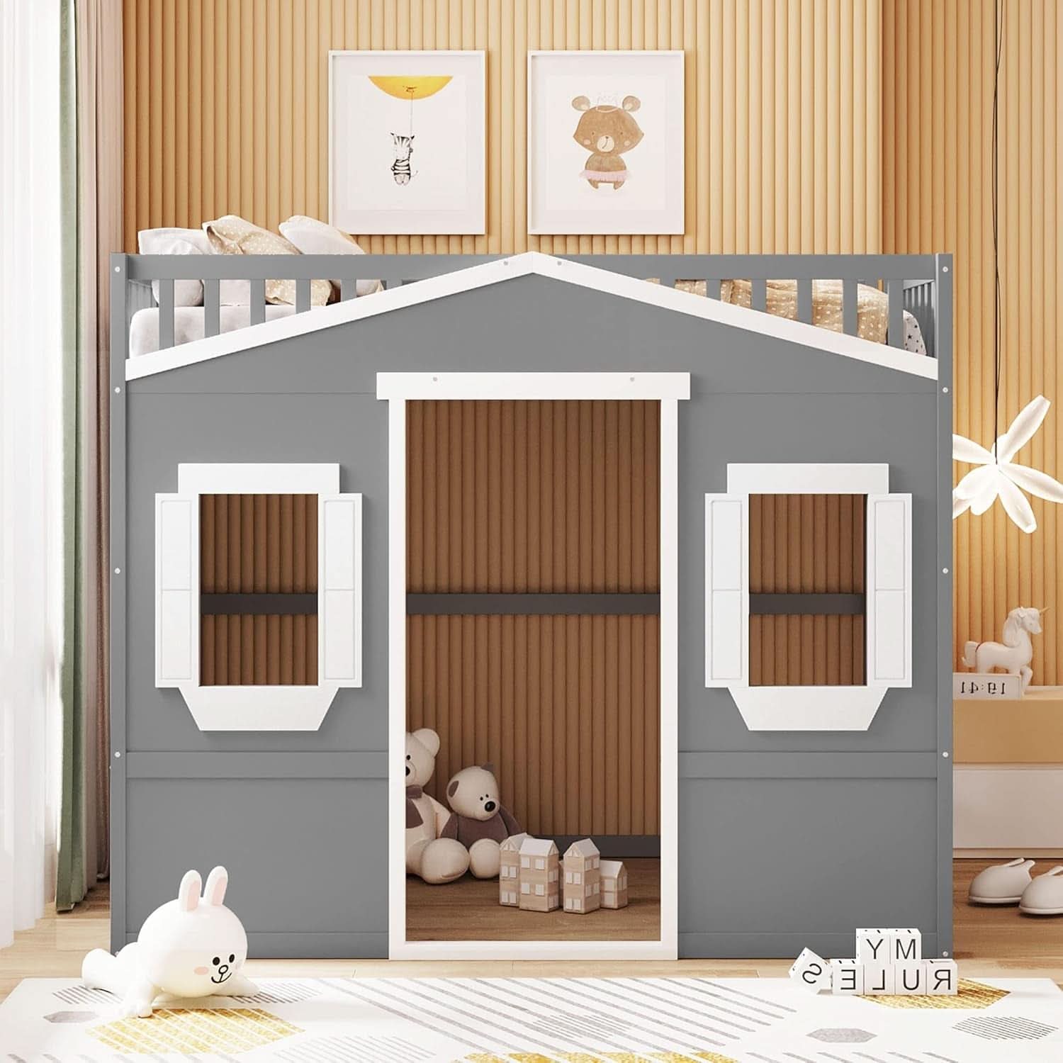 Full Size Playhouse Loft Bed With Window And Ladder