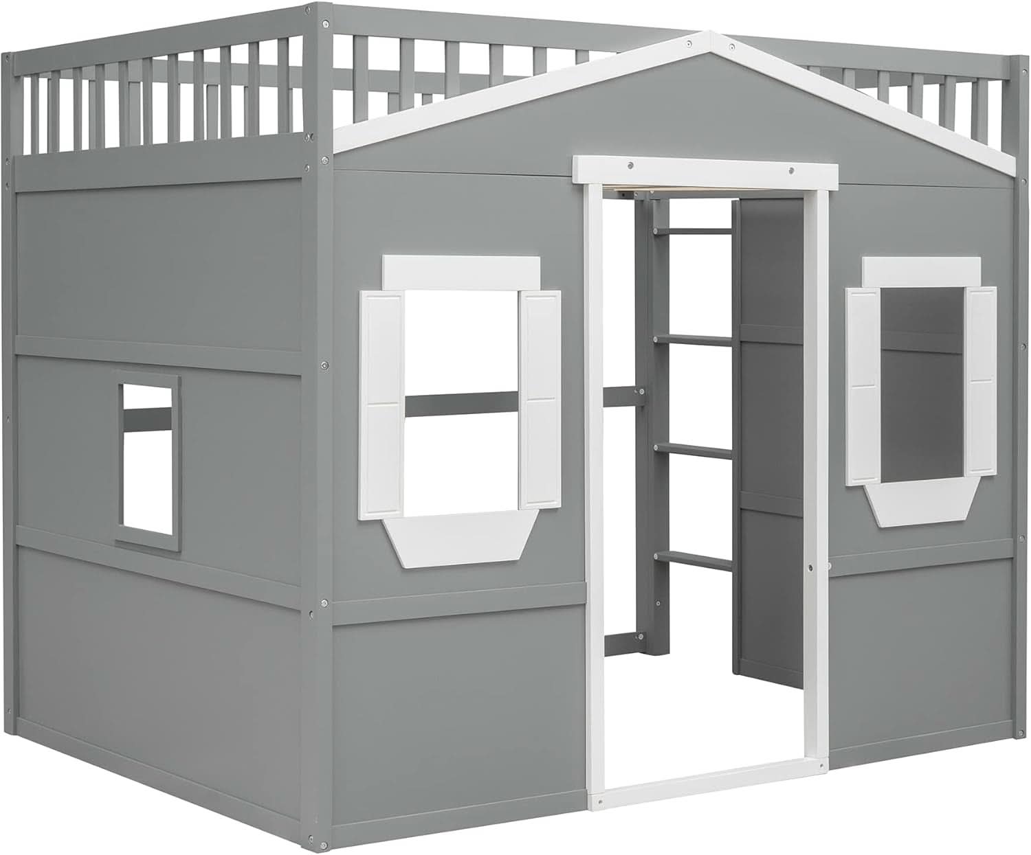 Full Size Playhouse Loft Bed With Window And Ladder
