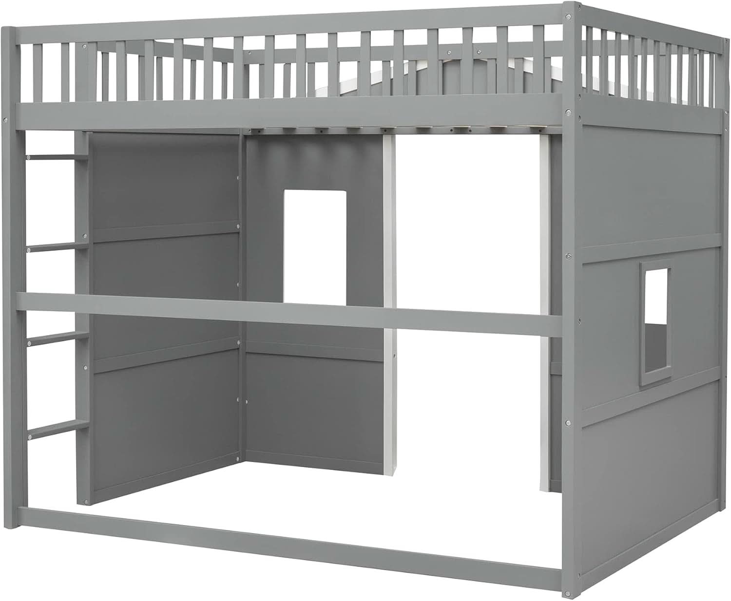 Full Size Playhouse Loft Bed With Window And Ladder