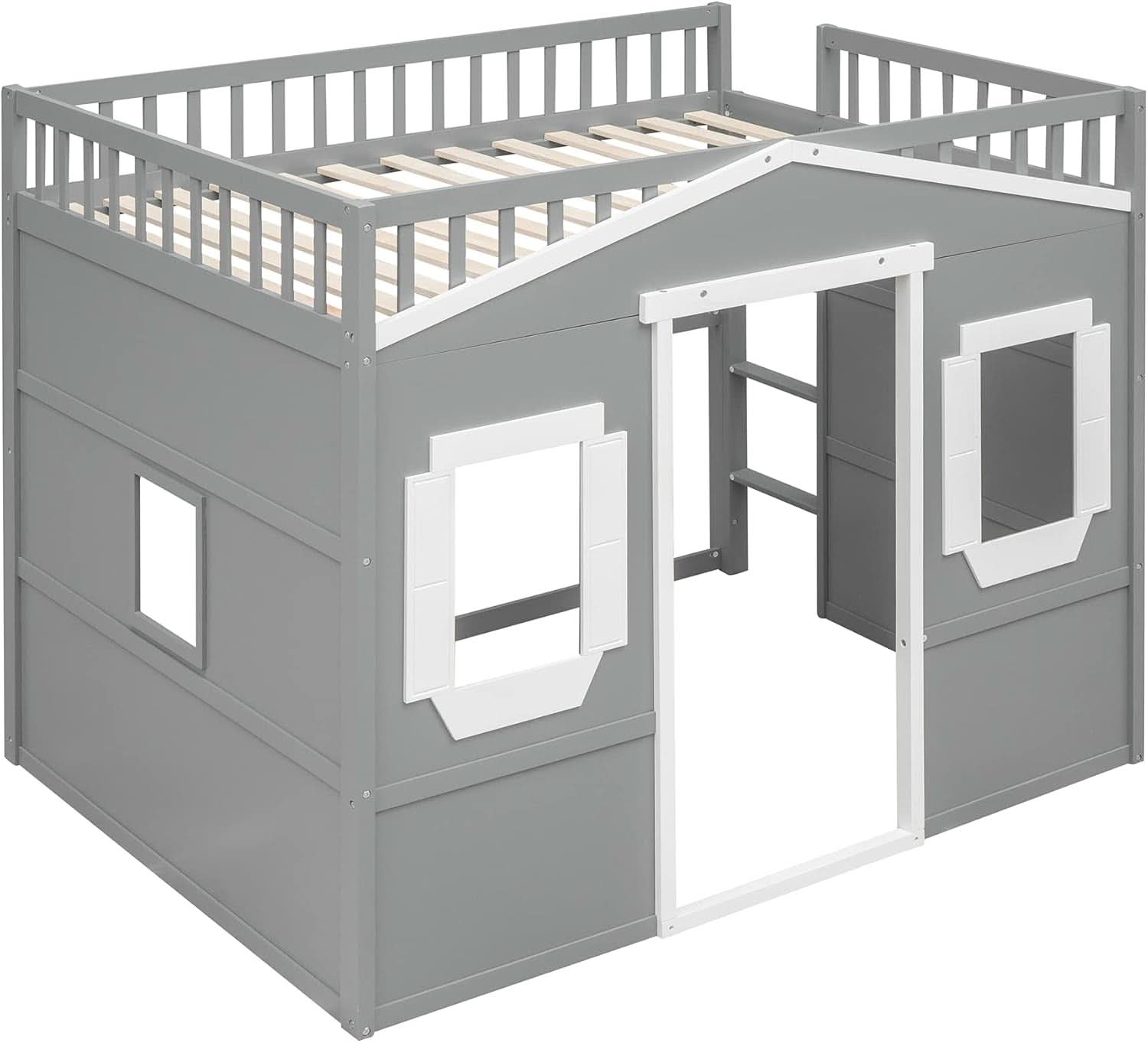 Full Size Playhouse Loft Bed With Window And Ladder