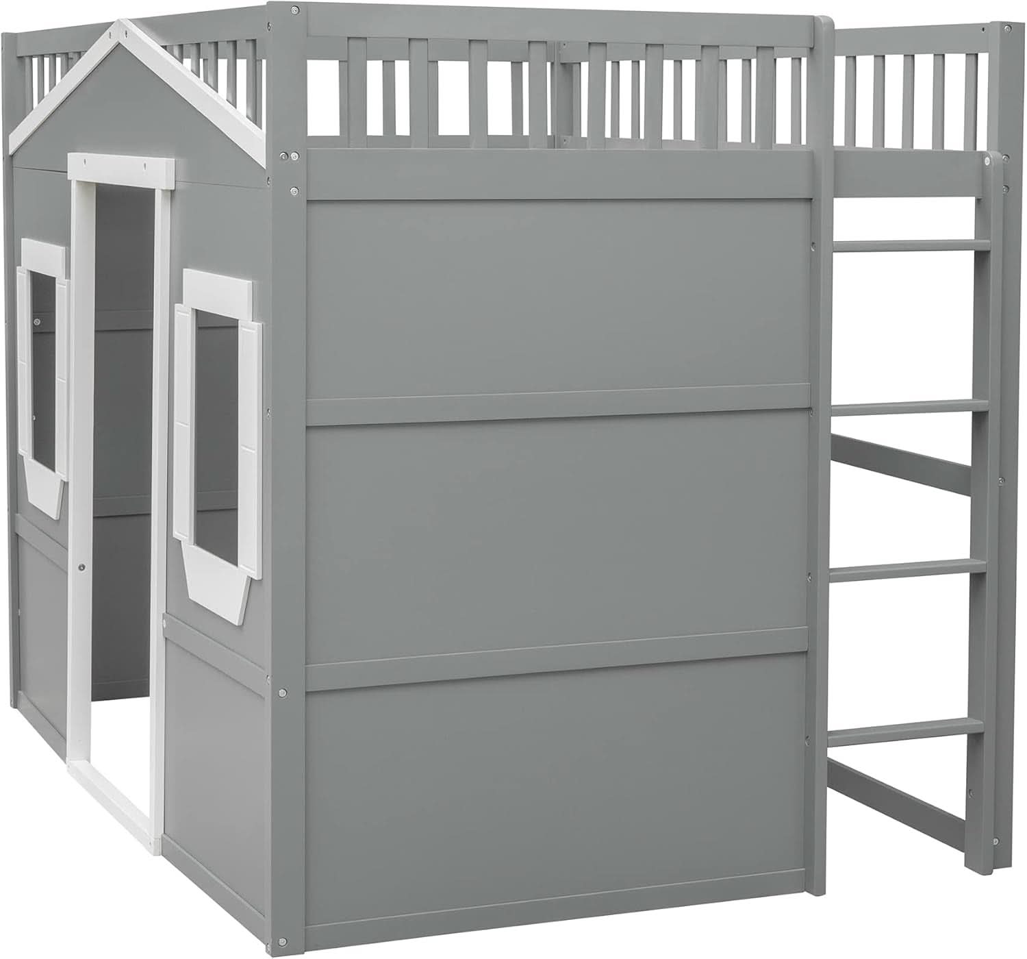 Full Size Playhouse Loft Bed With Window And Ladder