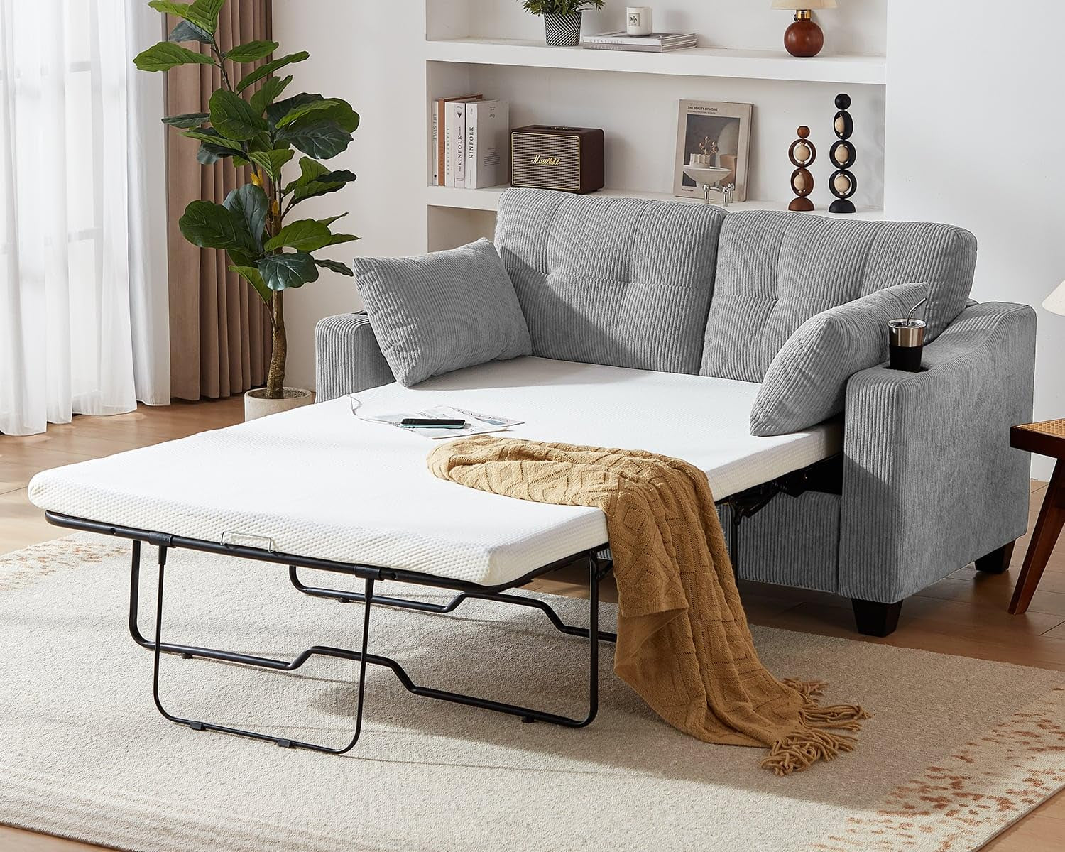 Full Size Pull Out Sofa Bed with USB Charging