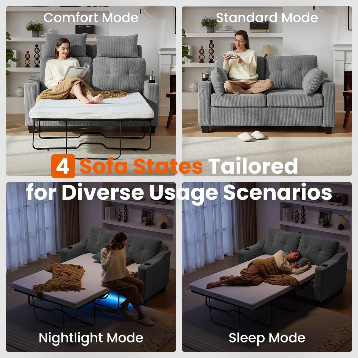 Full Size Pull Out Sofa Bed with USB Charging