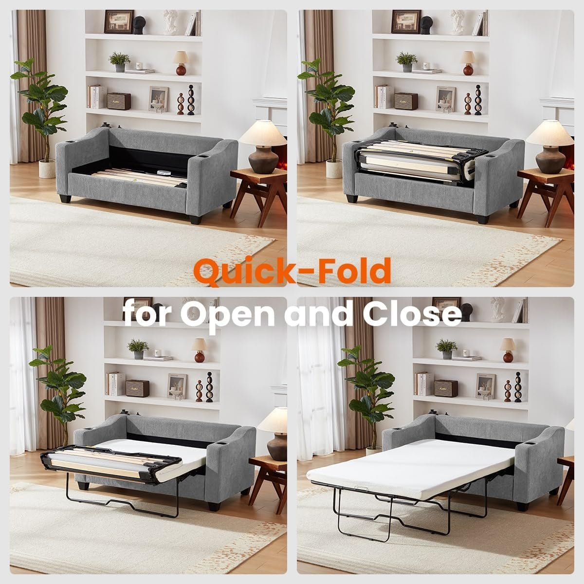 Full Size Pull Out Sofa Bed with USB Charging