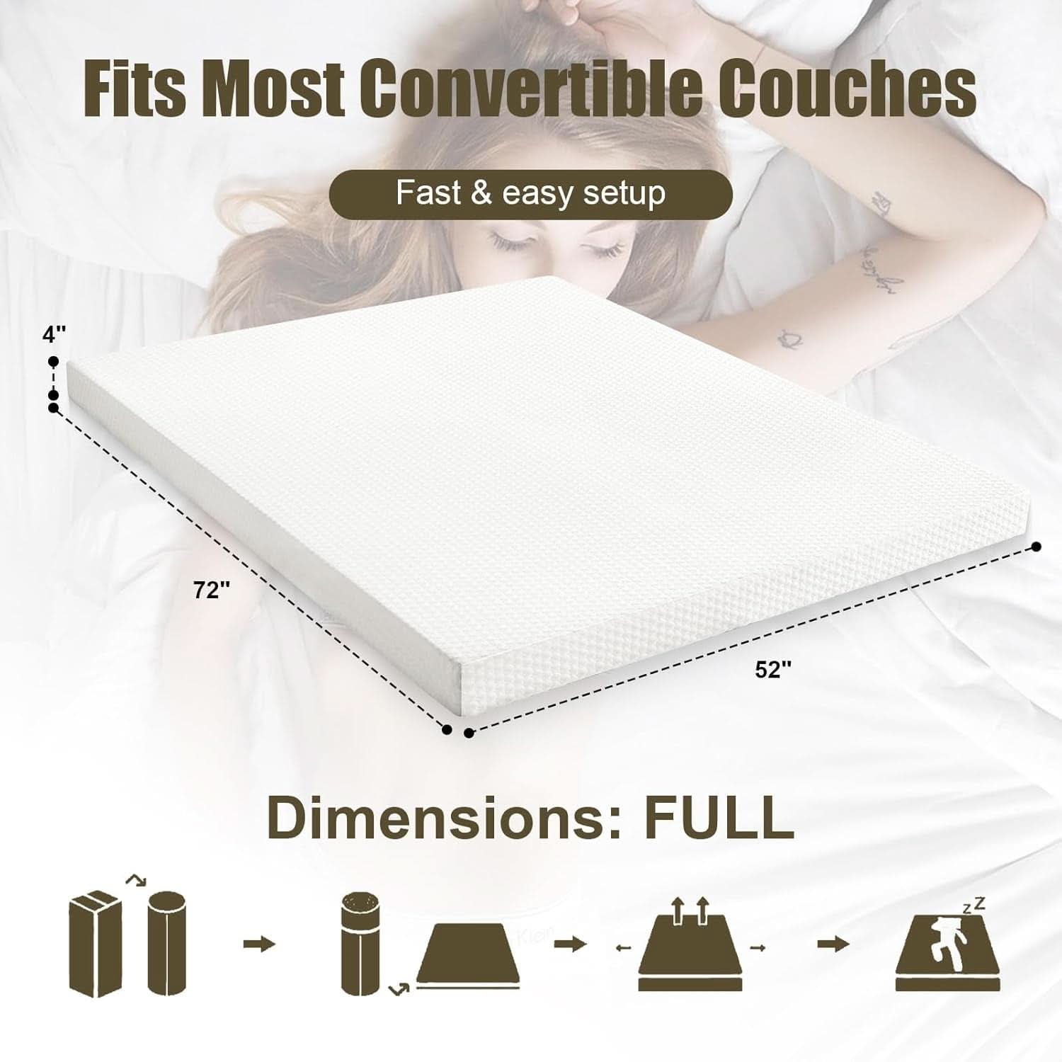 Full Size Sofa Mattress 52x72x4 Removable Washable