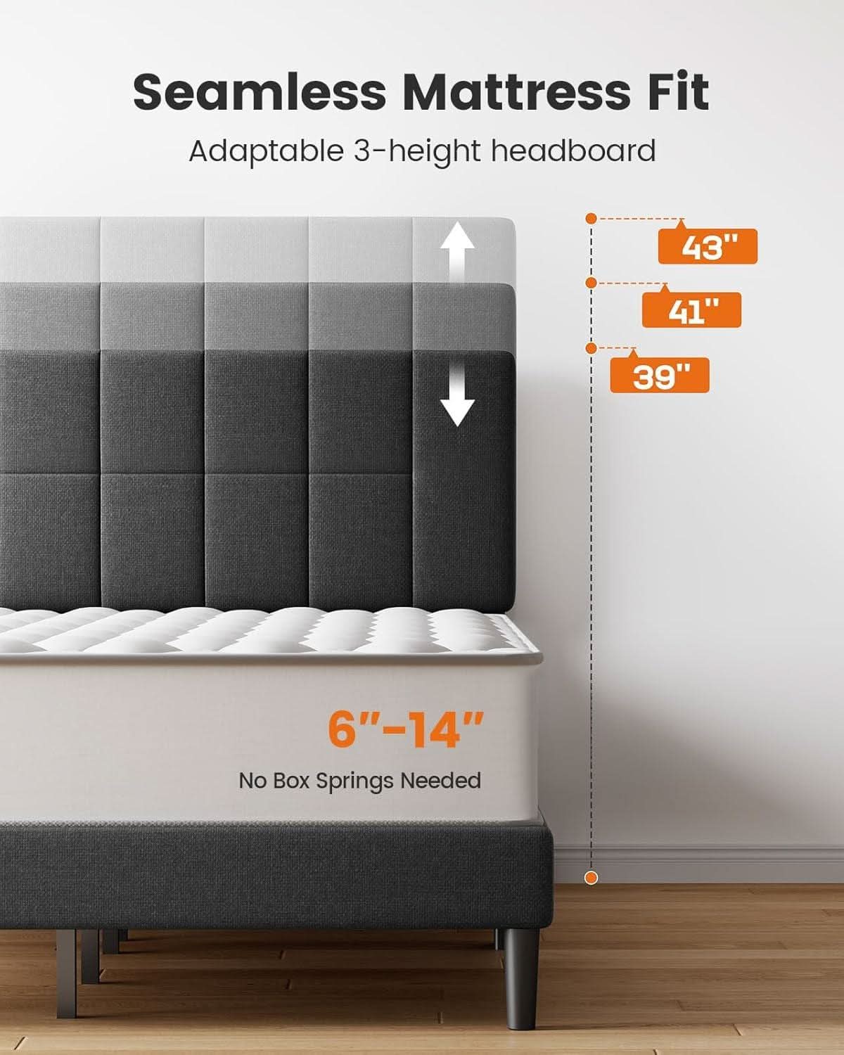 Full Size Upholstered Bed Frame With Adjustable Headboard