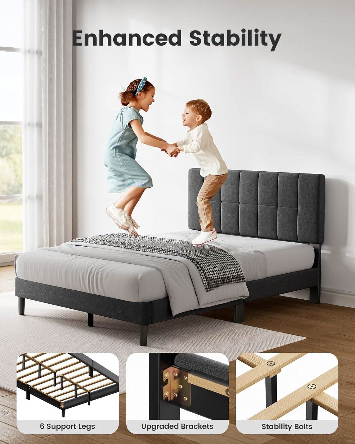 Full Size Upholstered Bed Frame With Adjustable Headboard