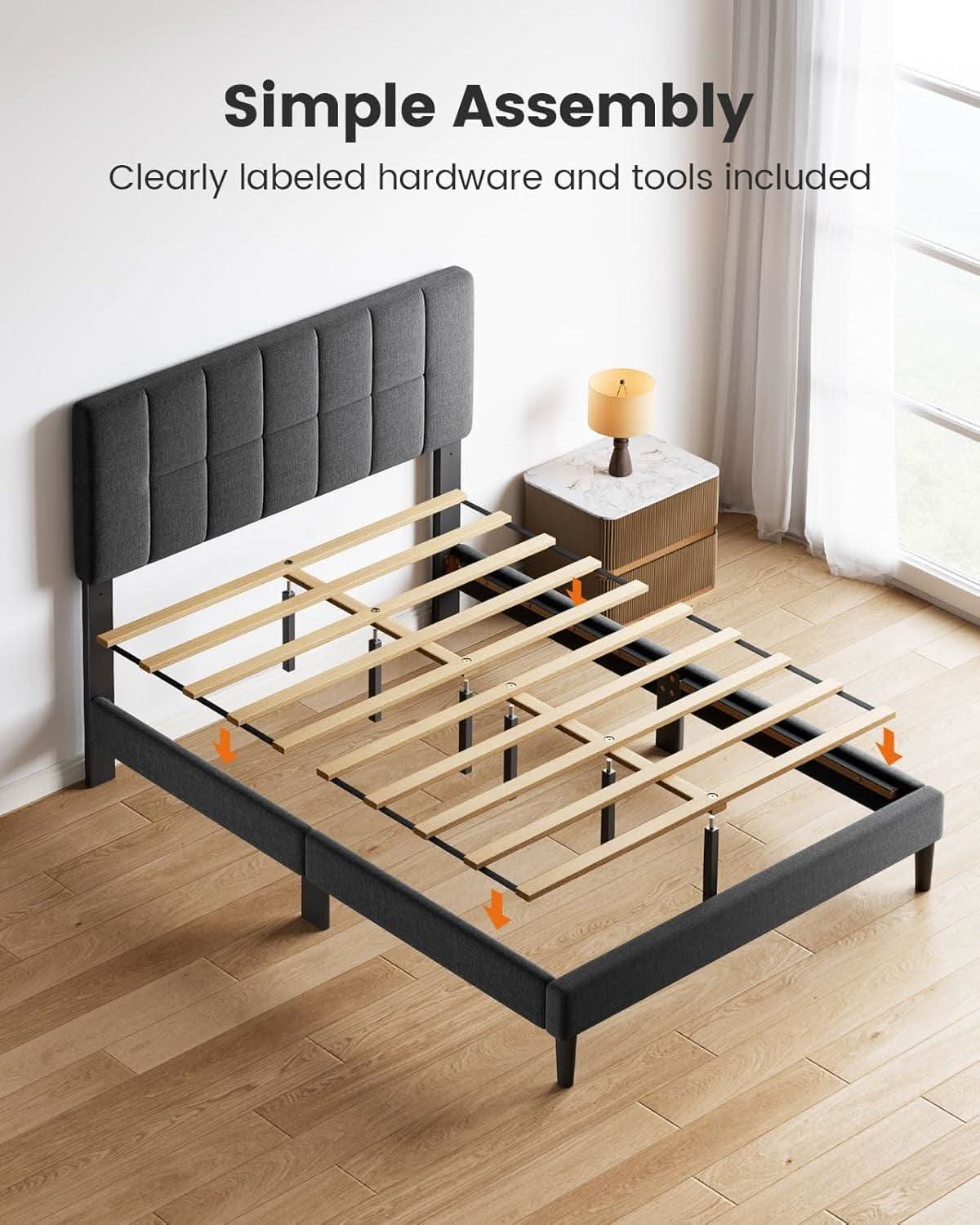Full Size Upholstered Bed Frame With Adjustable Headboard