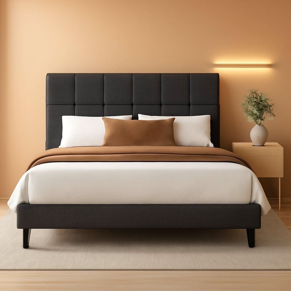 Full Size Upholstered Bed Frame With Adjustable Headboard