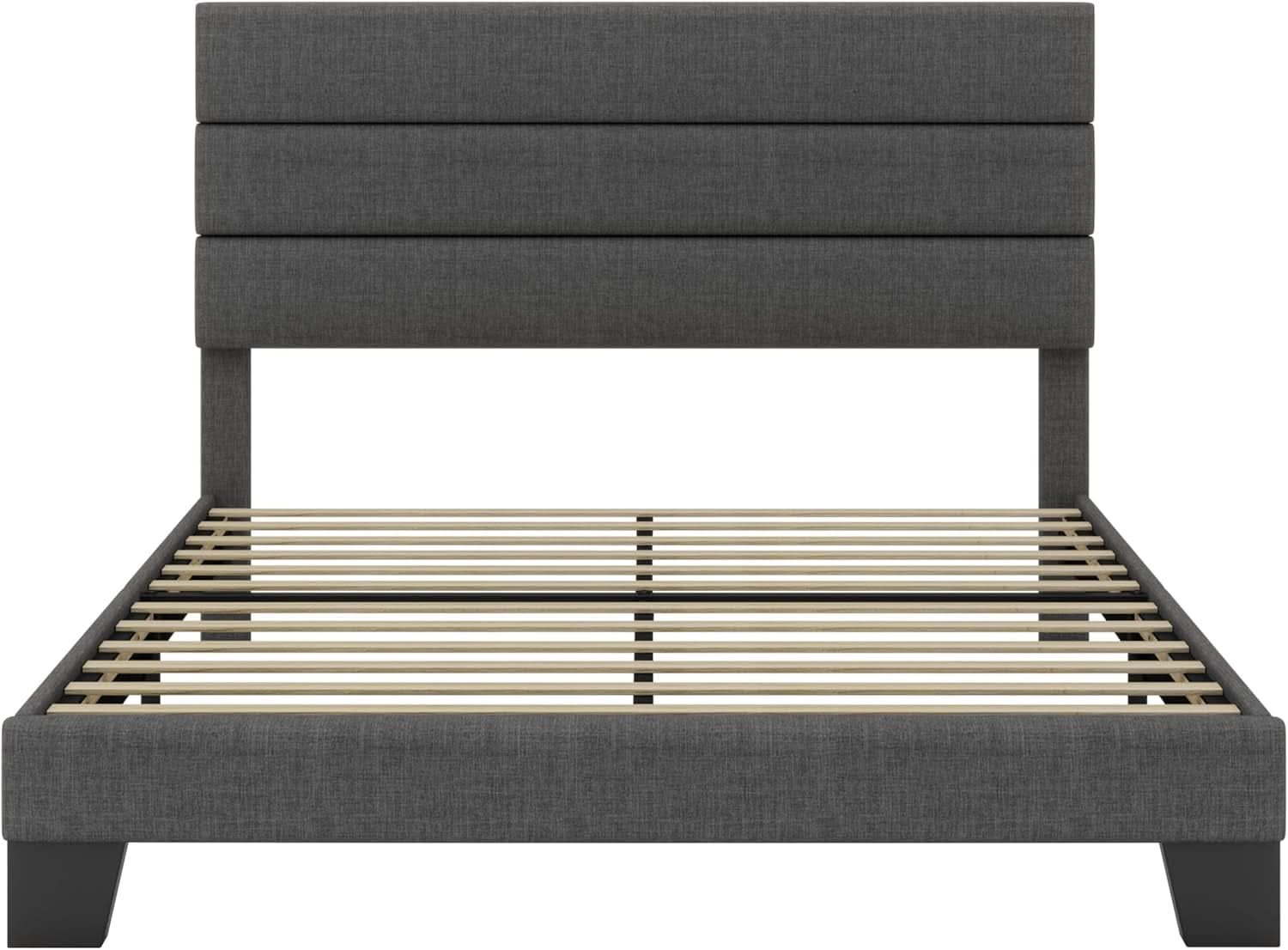 Full Size Upholstered Bed Frame With Grey Headboard