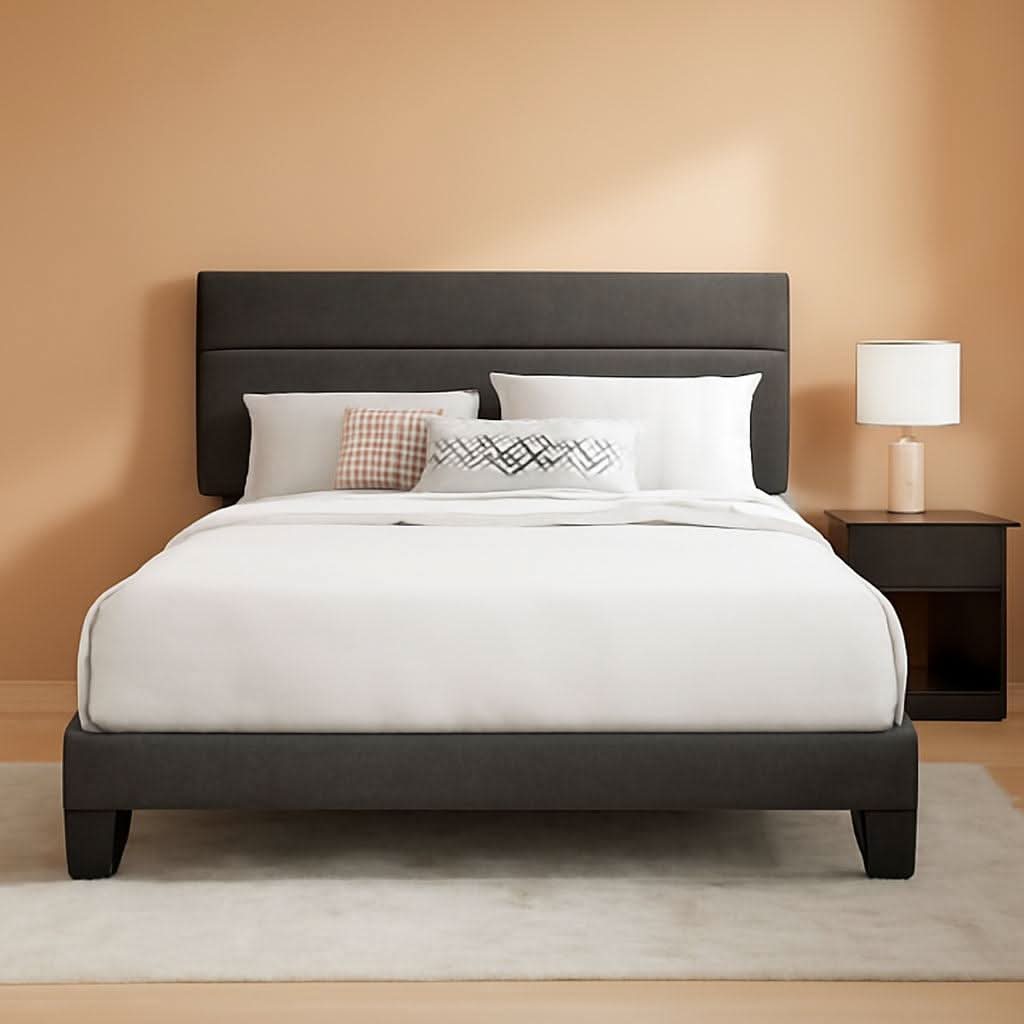 Full Size Upholstered Bed Frame With Grey Headboard