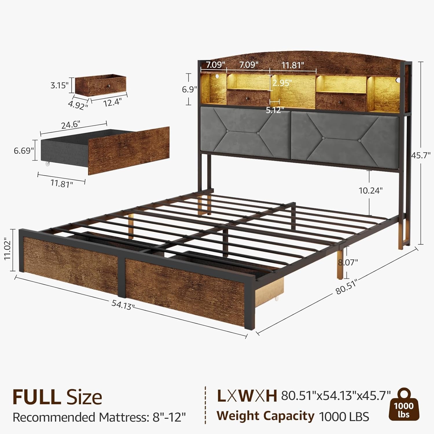 Full Size Velvet Bed Frame With Storage And Drawers