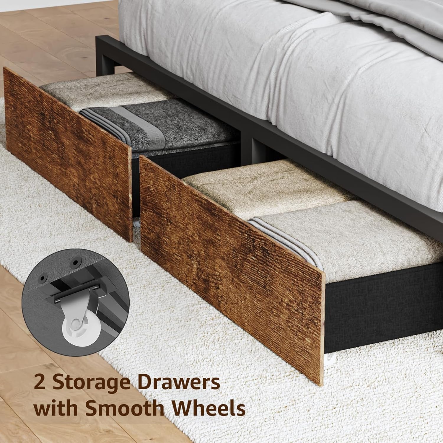 Full Size Velvet Bed Frame With Storage And Drawers