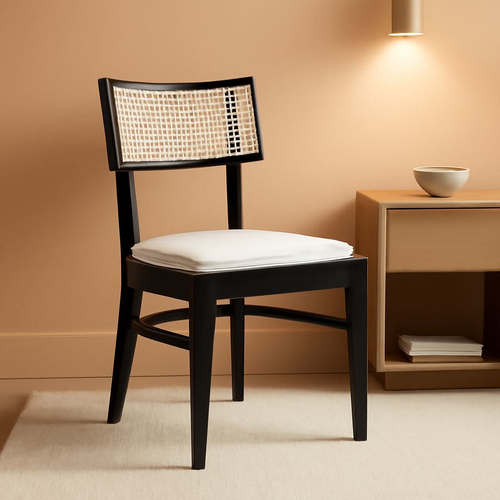Galway Coastal Dining Chair Black Frame Cane Seat Cushion