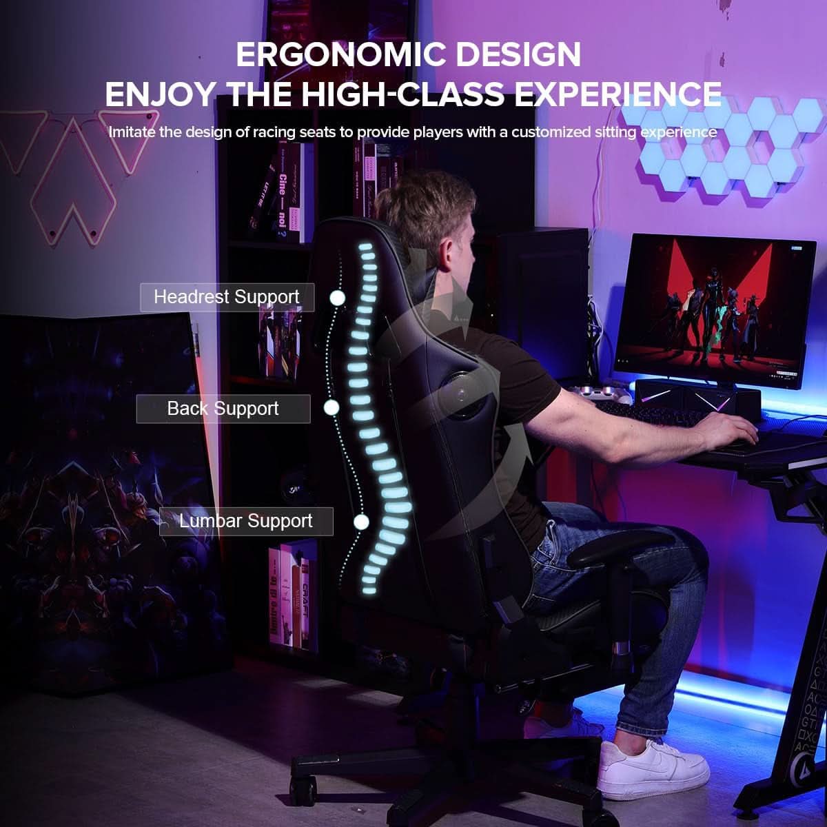 Gaming Chair With Footrest And Speakers Ergonomic Design