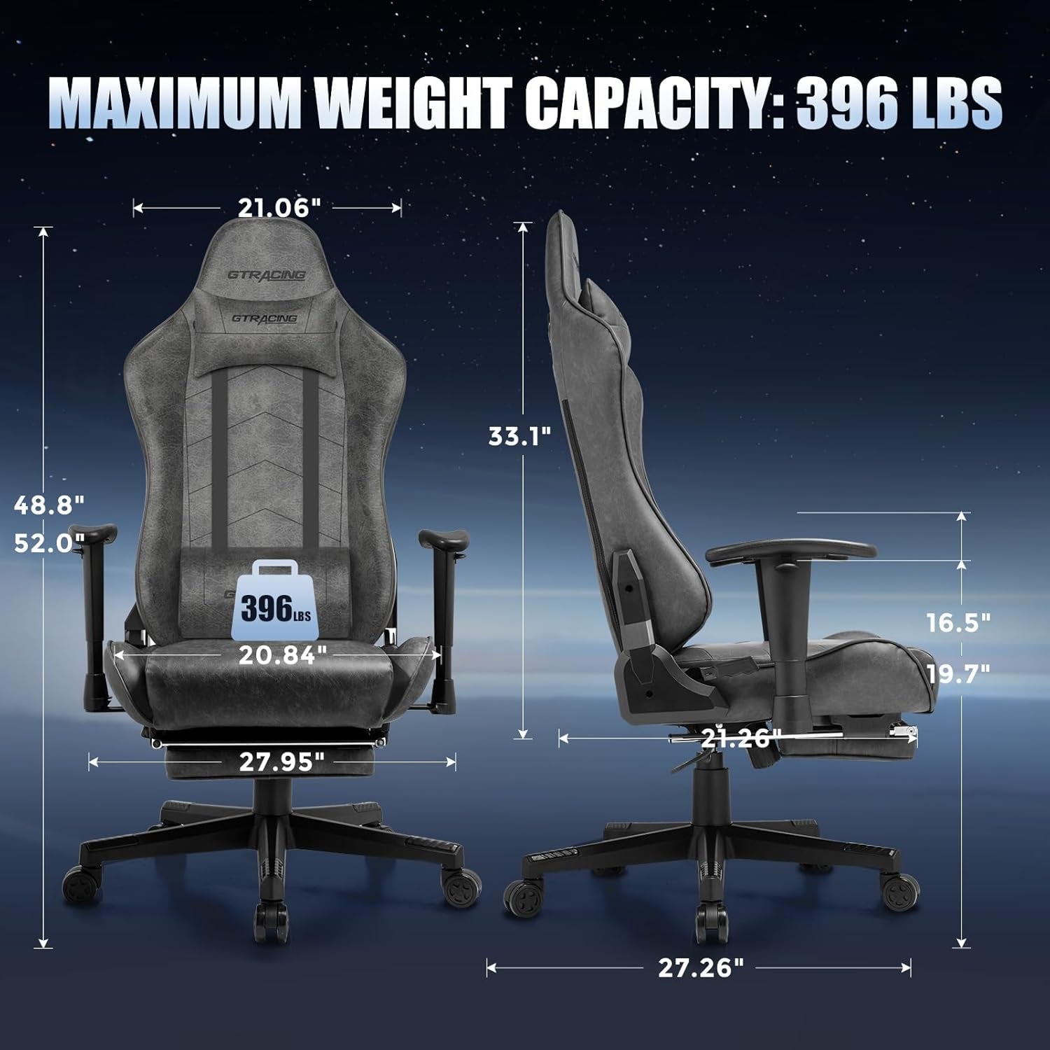 Gaming Chair With Footrest Dark Grey Ergonomic Racing Style Office Chair
