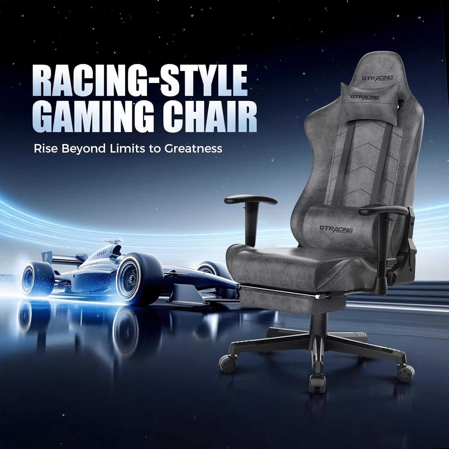 Gaming Chair With Footrest Dark Grey Ergonomic Racing Style Office Chair