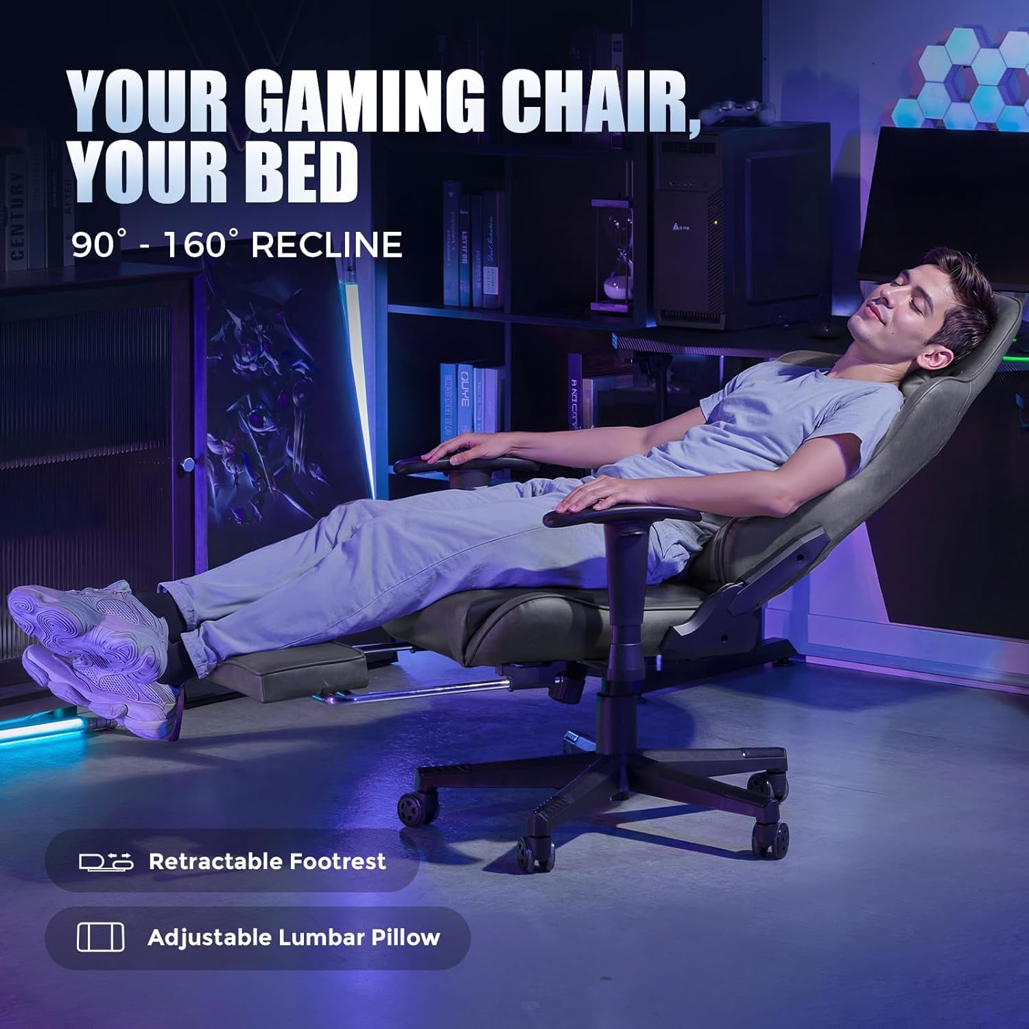 Gaming Chair With Footrest Dark Grey Ergonomic Racing Style Office Chair