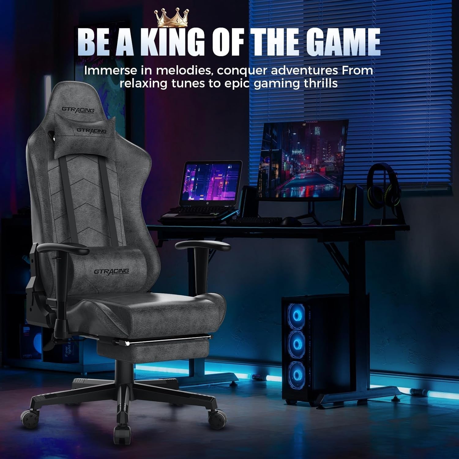 Gaming Chair With Footrest Dark Grey Ergonomic Racing Style Office Chair