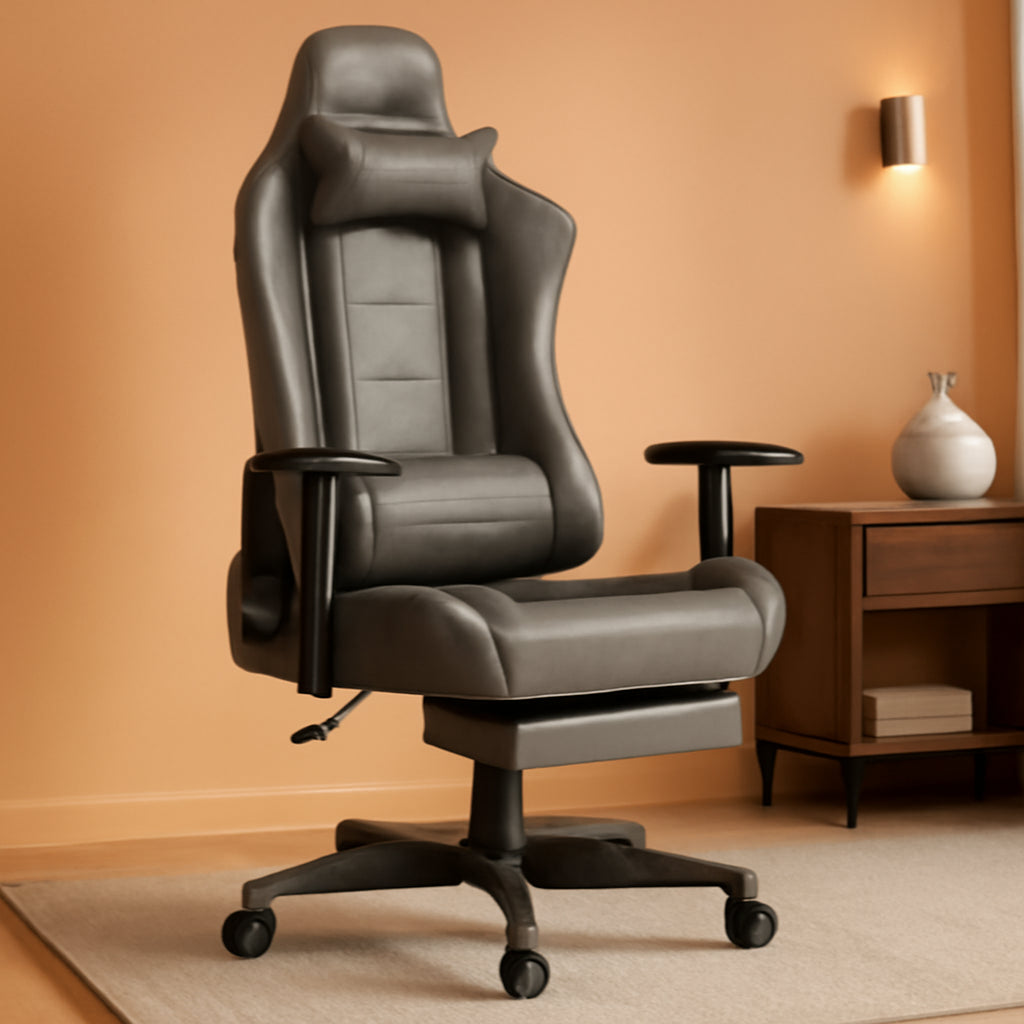 Gaming Chair With Footrest Dark Grey Ergonomic Racing Style Office Chair