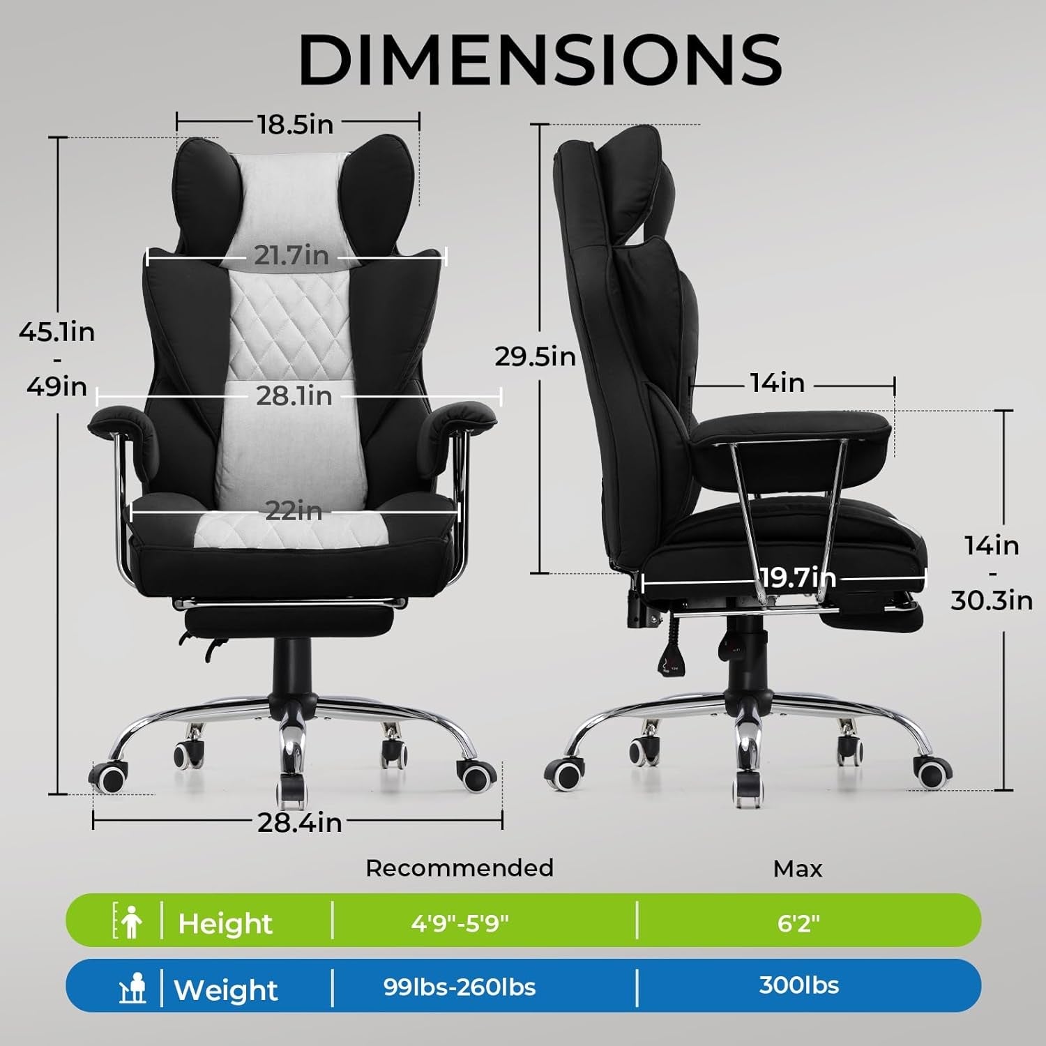 Gaming Chair With Lumbar Support Black For Office Work