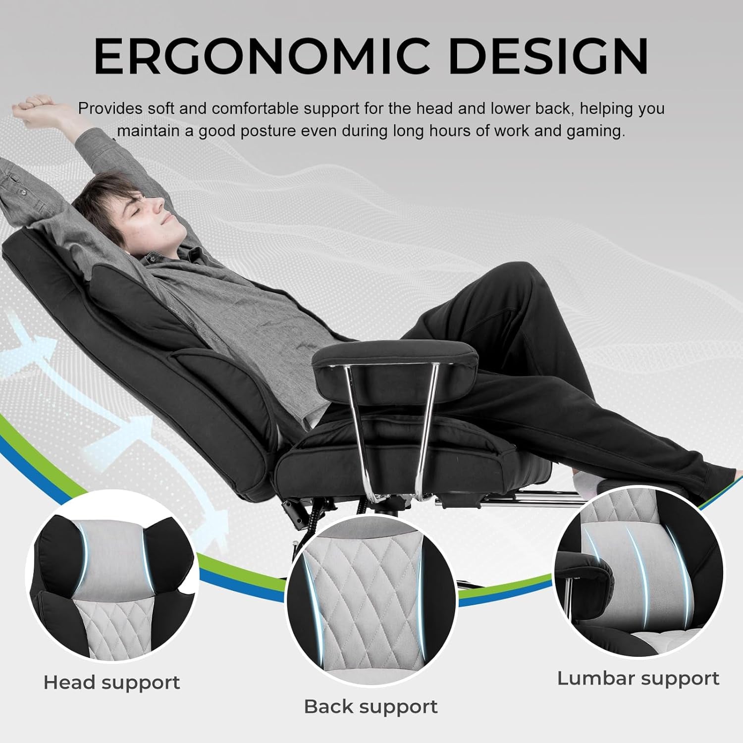 Gaming Chair With Lumbar Support Black For Office Work