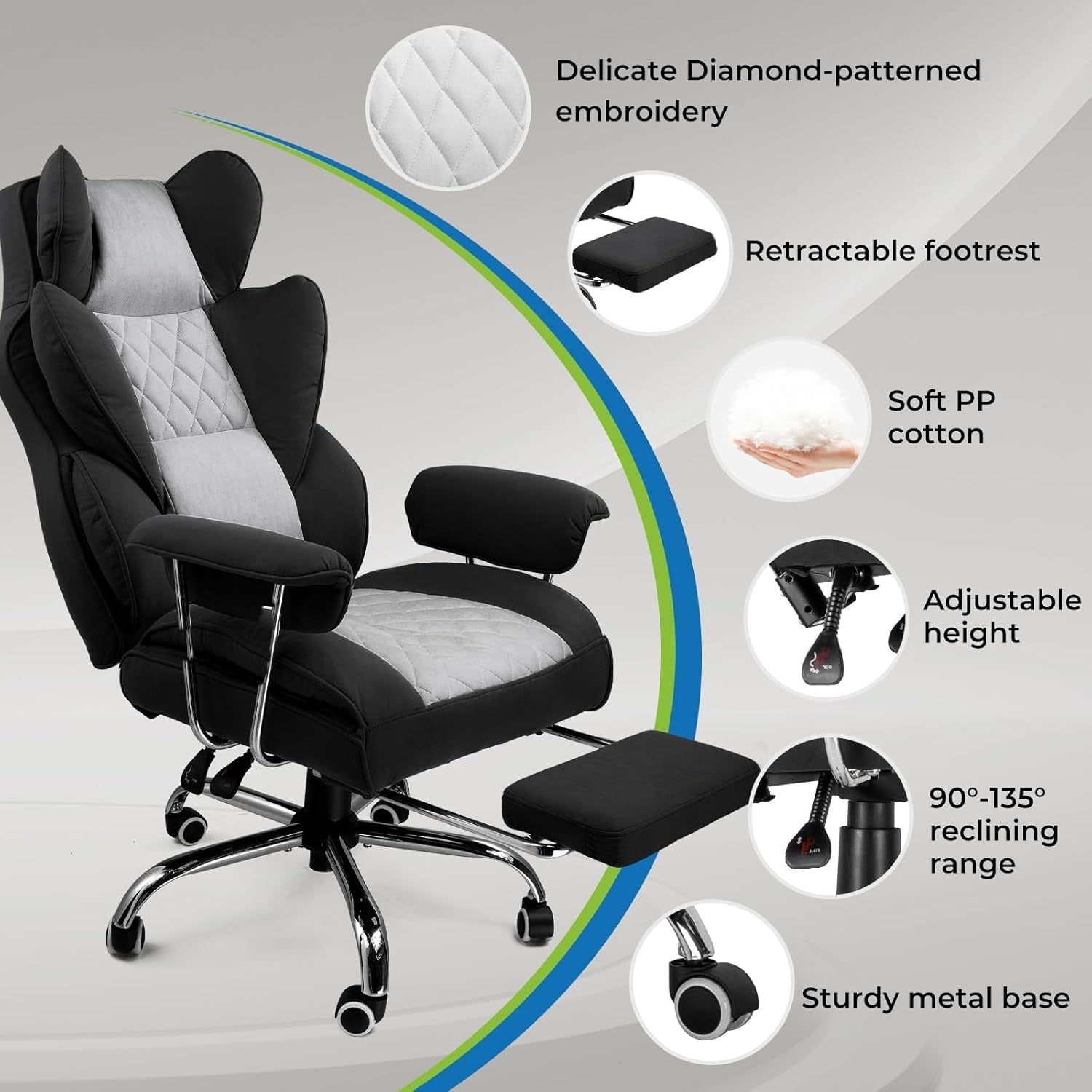 Gaming Chair With Lumbar Support Black For Office Work