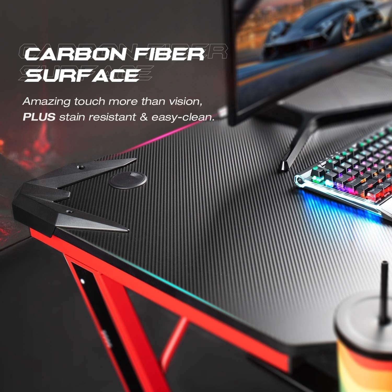 Gaming Desk 44 Inch Z Shaped With Carbon Fiber Surface Red