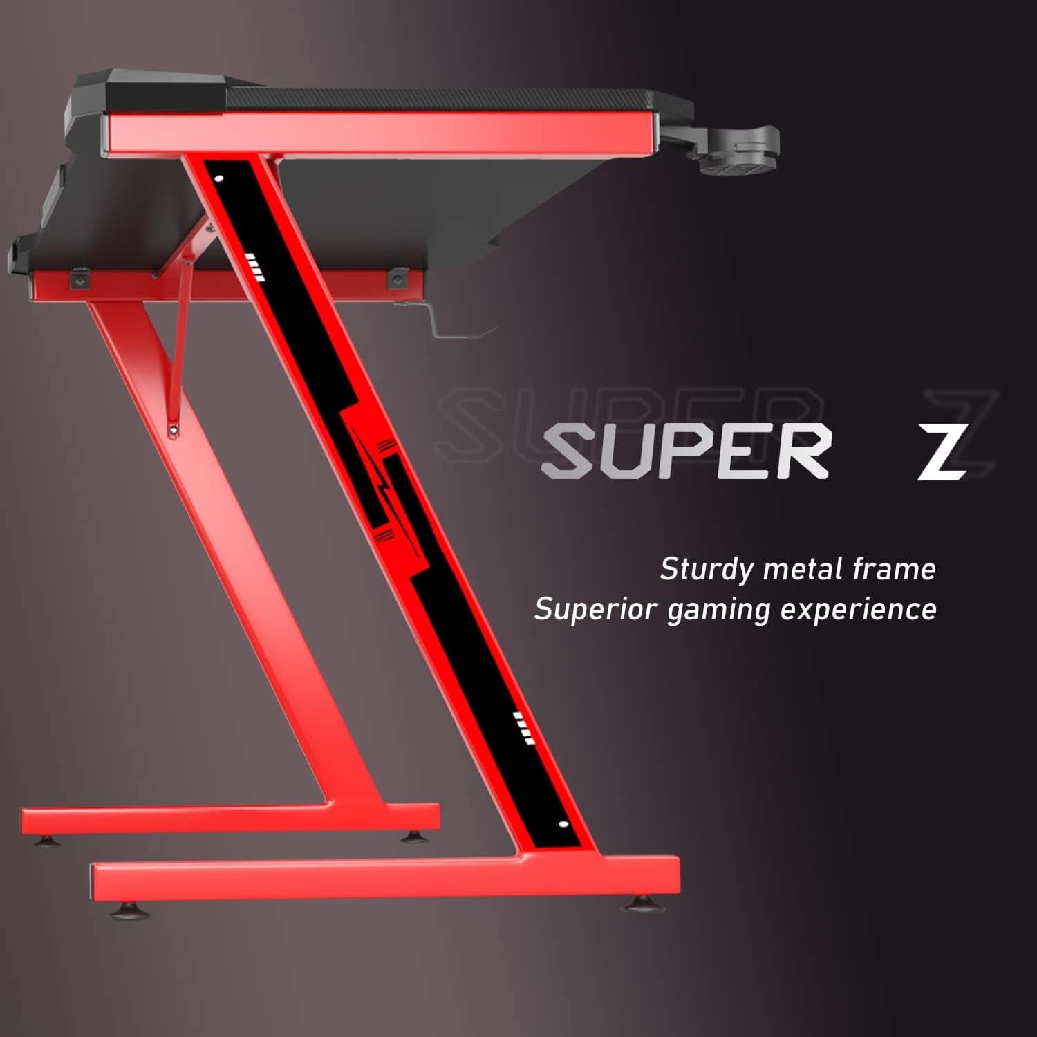 Gaming Desk 44 Inch Z Shaped With Carbon Fiber Surface Red