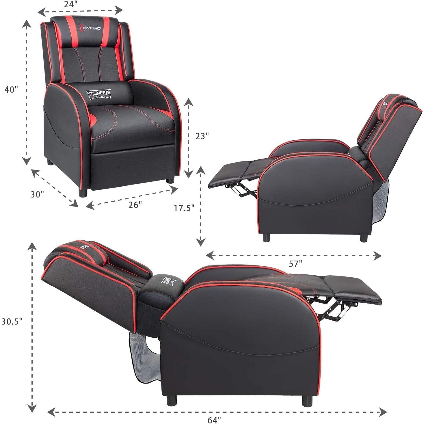 Gaming Recliner Chair Red Massage Ergonomic Comfort