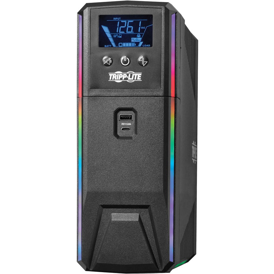 Gaming UPS 600VA - Pure Sine Wave Battery Backup with RGB LEDs | TecISoft SMART600PSGLCD