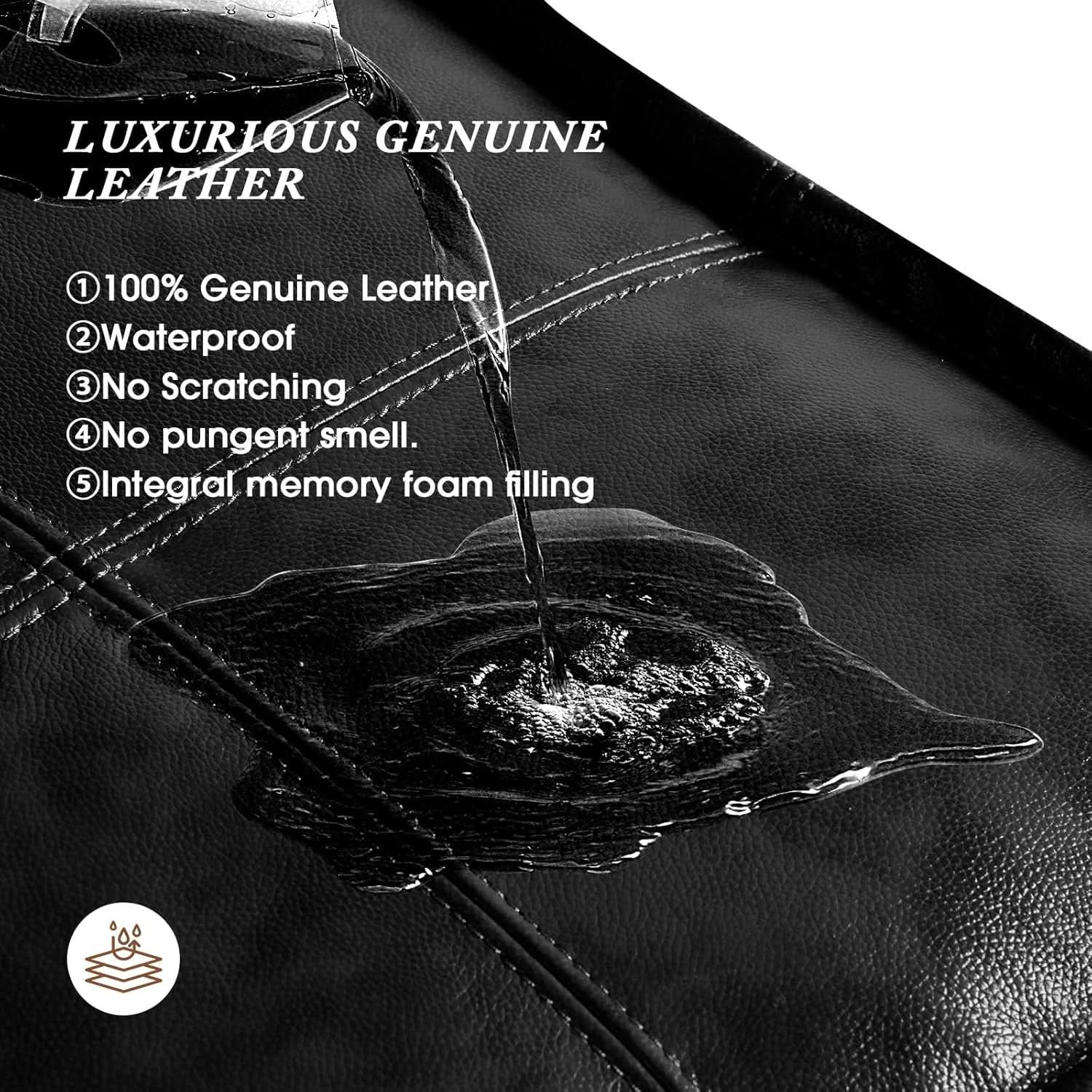 Genuine Full Grain Leather Ottoman Memory Foam Pouf Black