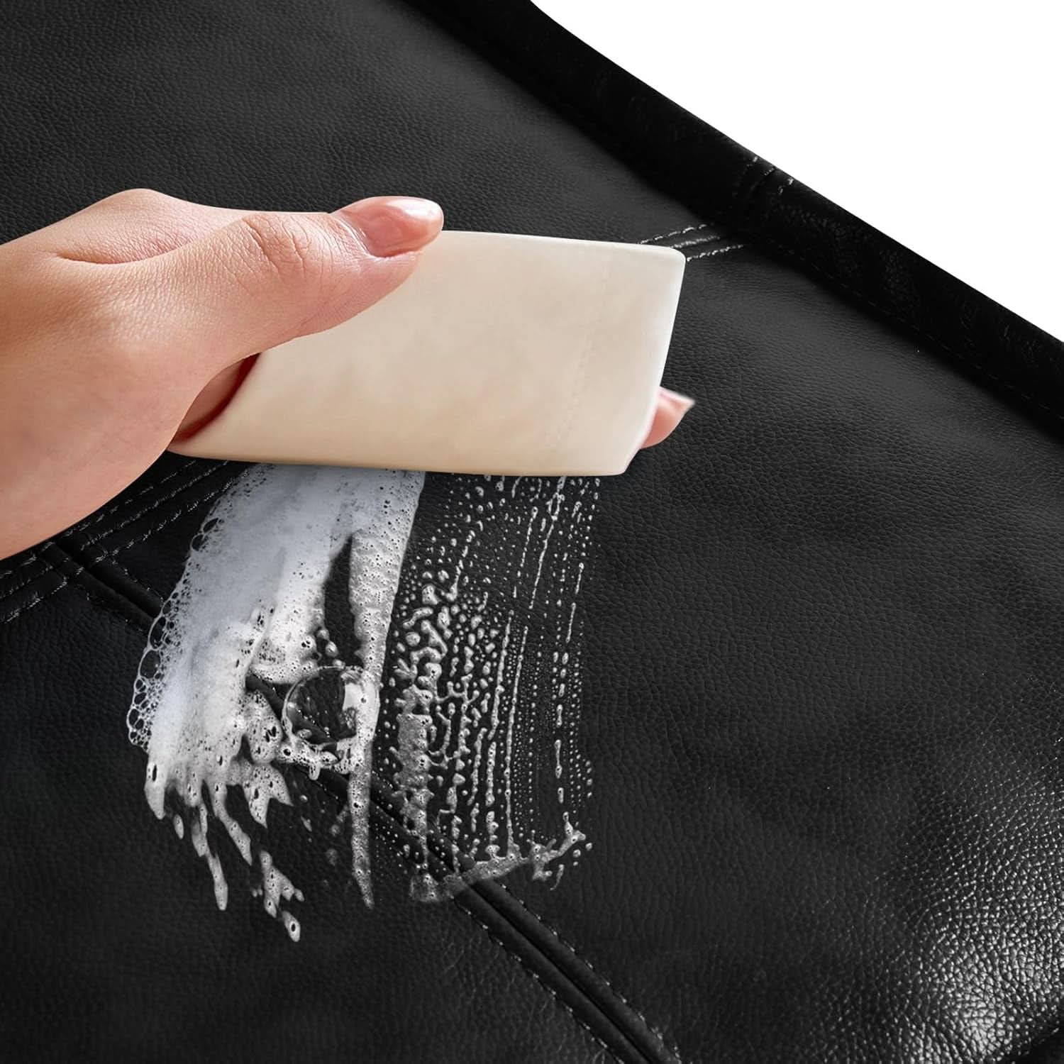 Genuine Full Grain Leather Ottoman Memory Foam Pouf Black