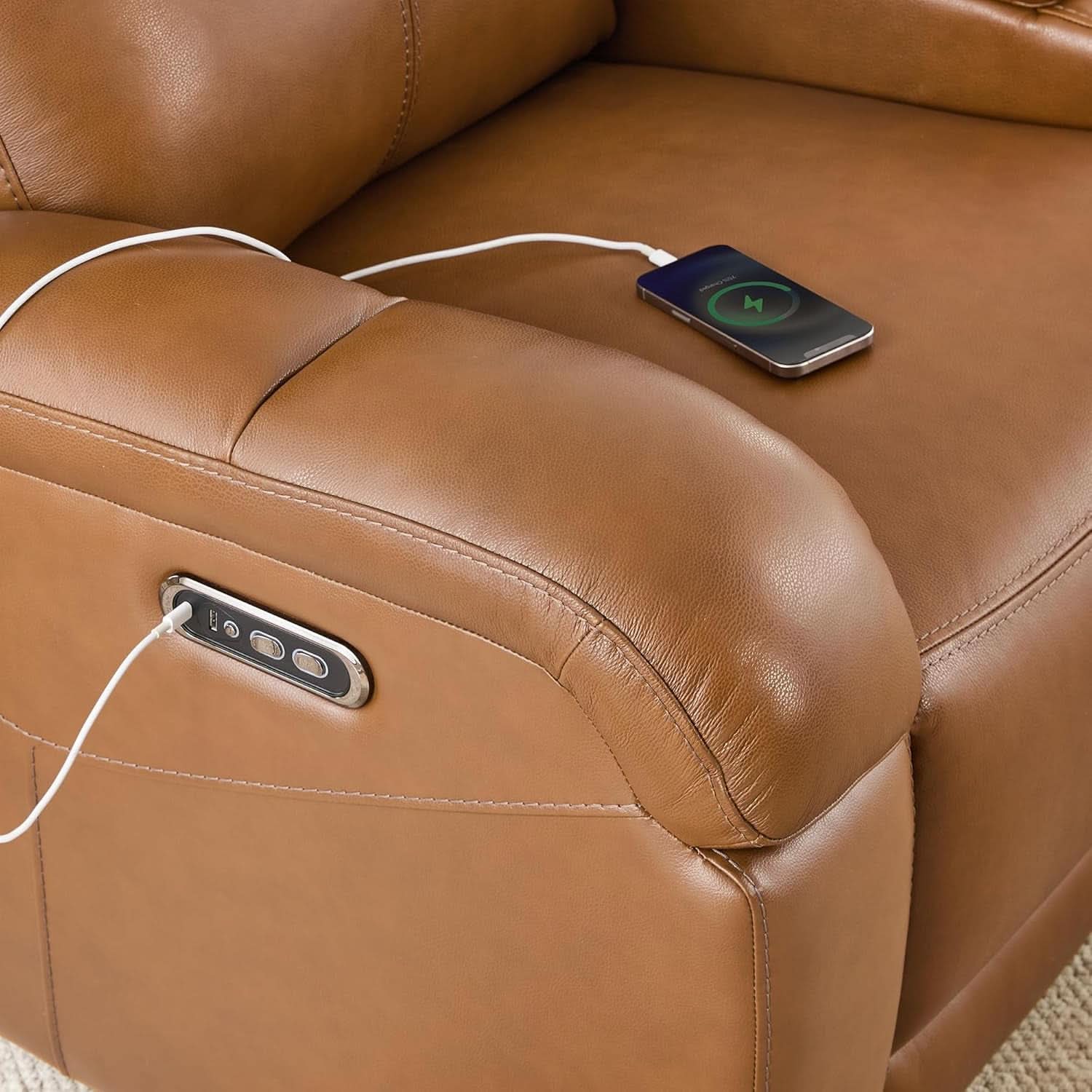 Genuine Leather Power Recliner Sofa 3 Seater USB Ports