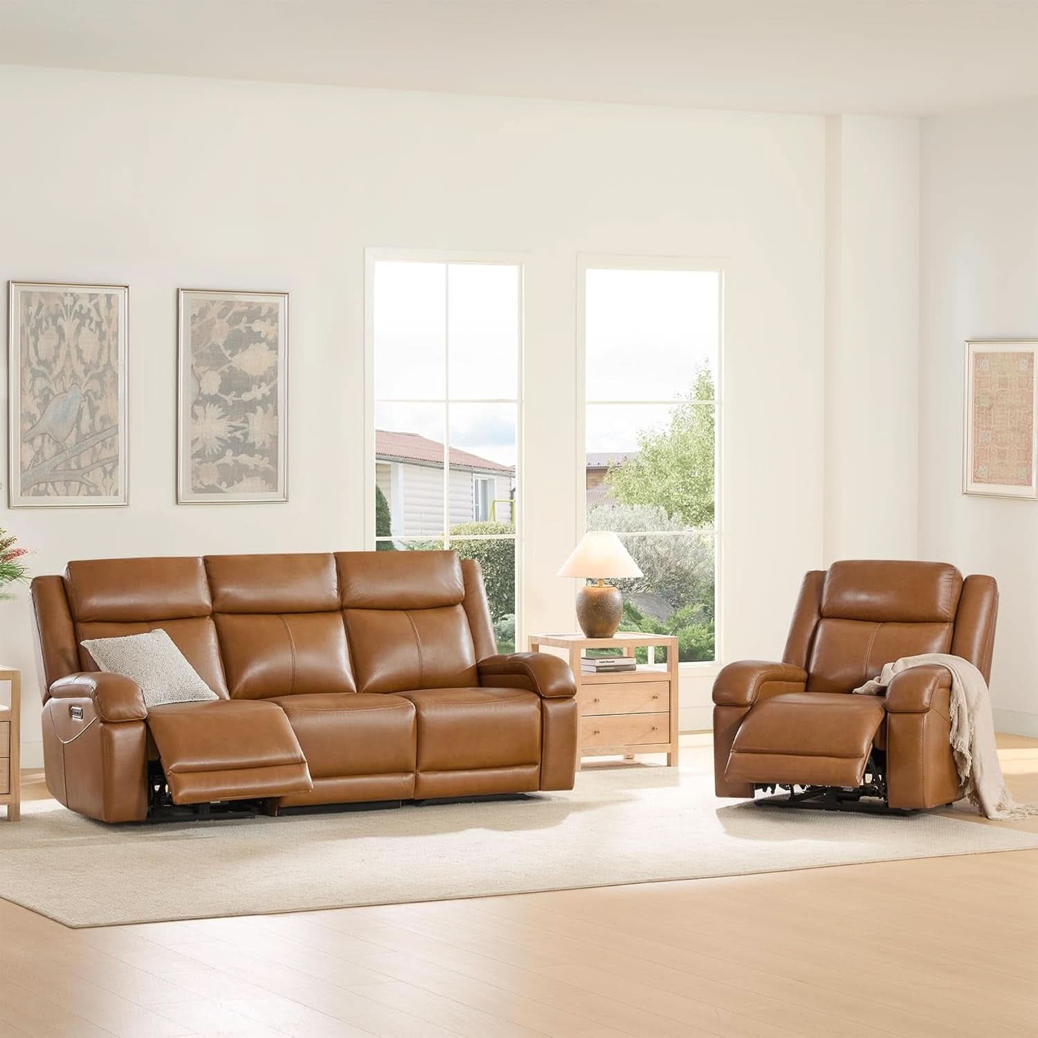 Genuine Leather Power Recliner Sofa 3 Seater USB Ports