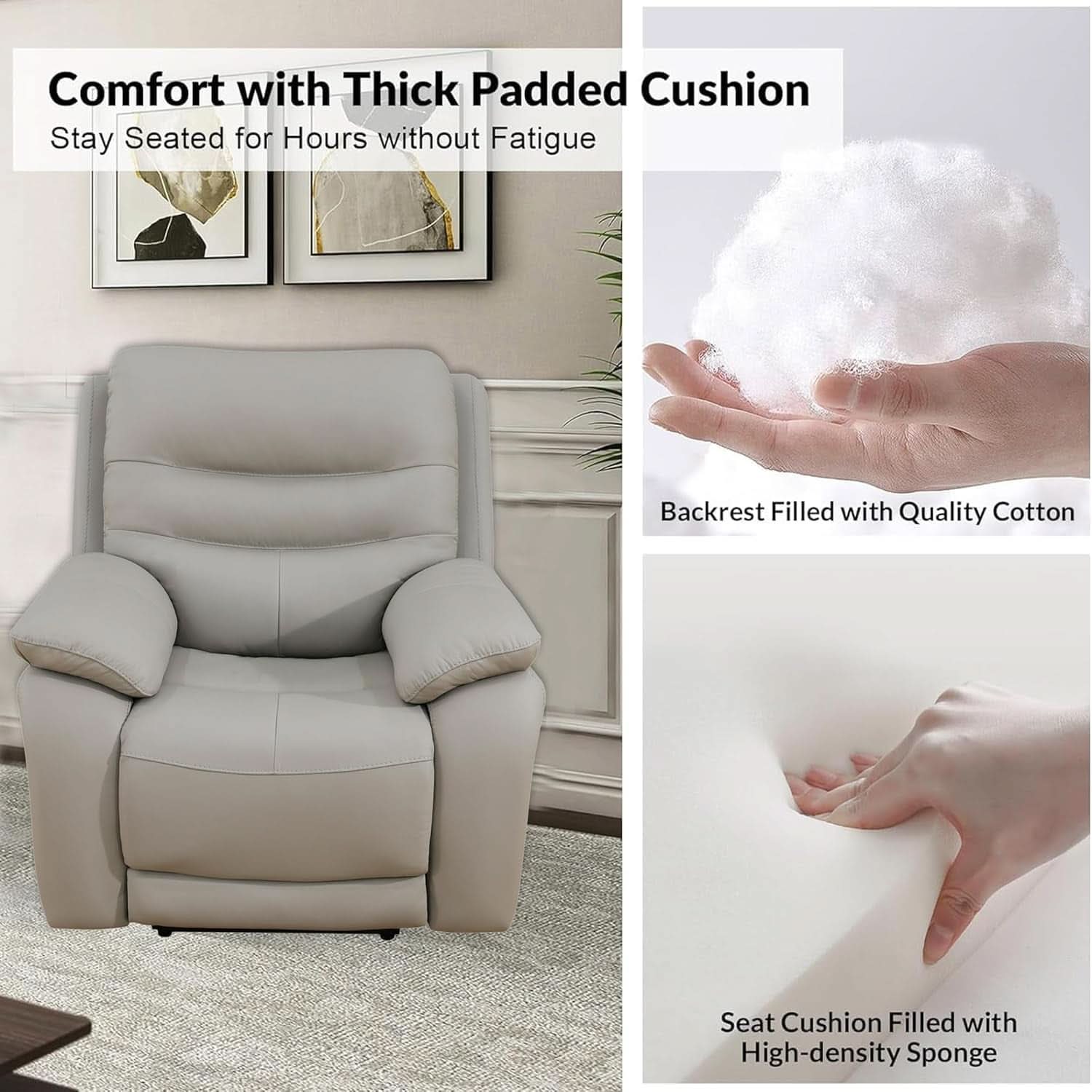 Genuine Leather Power Recliner Sofa Set 3 Piece Light Grey