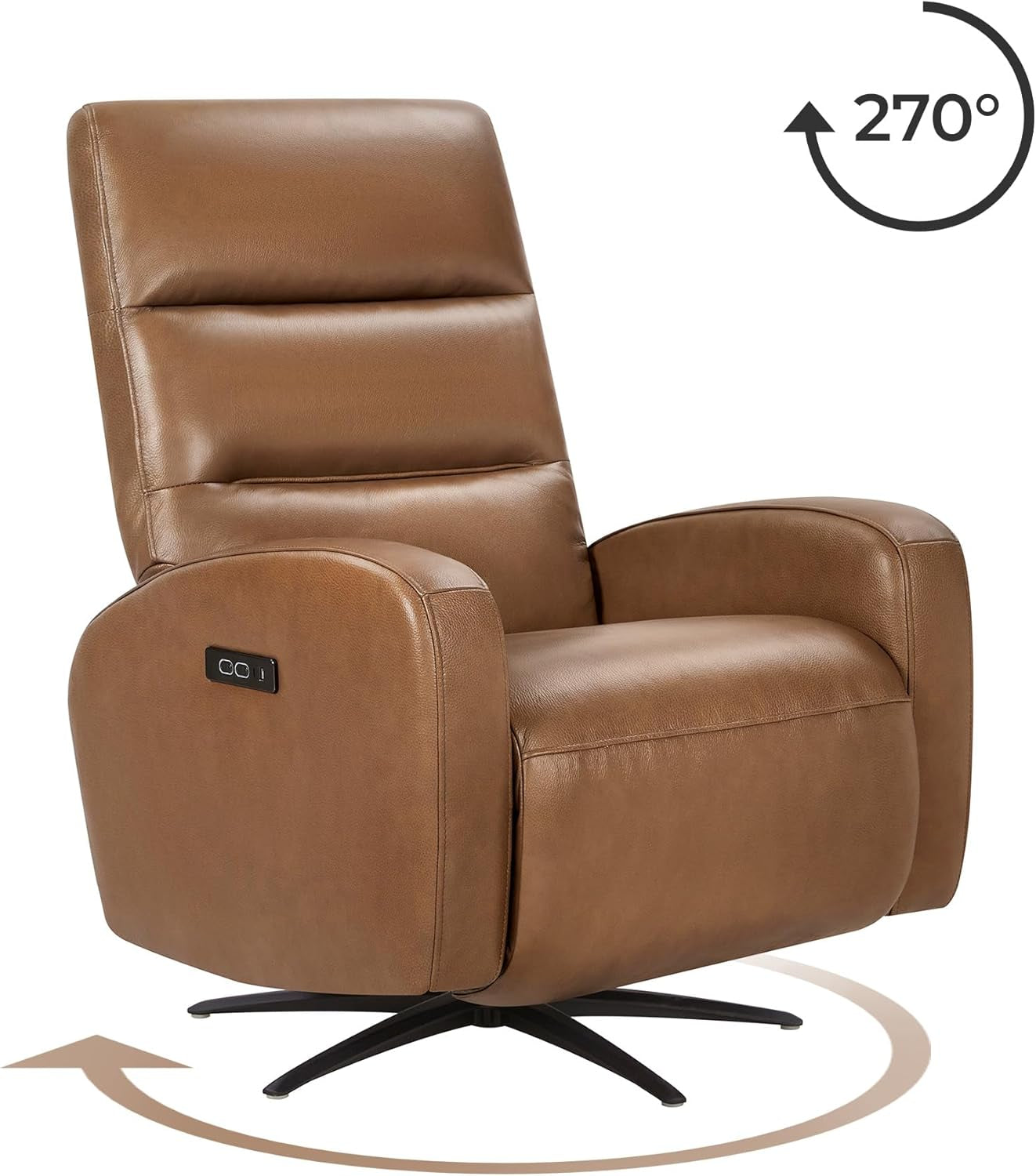 Genuine Leather Power Swivel Recliner Chair Saddle Brown